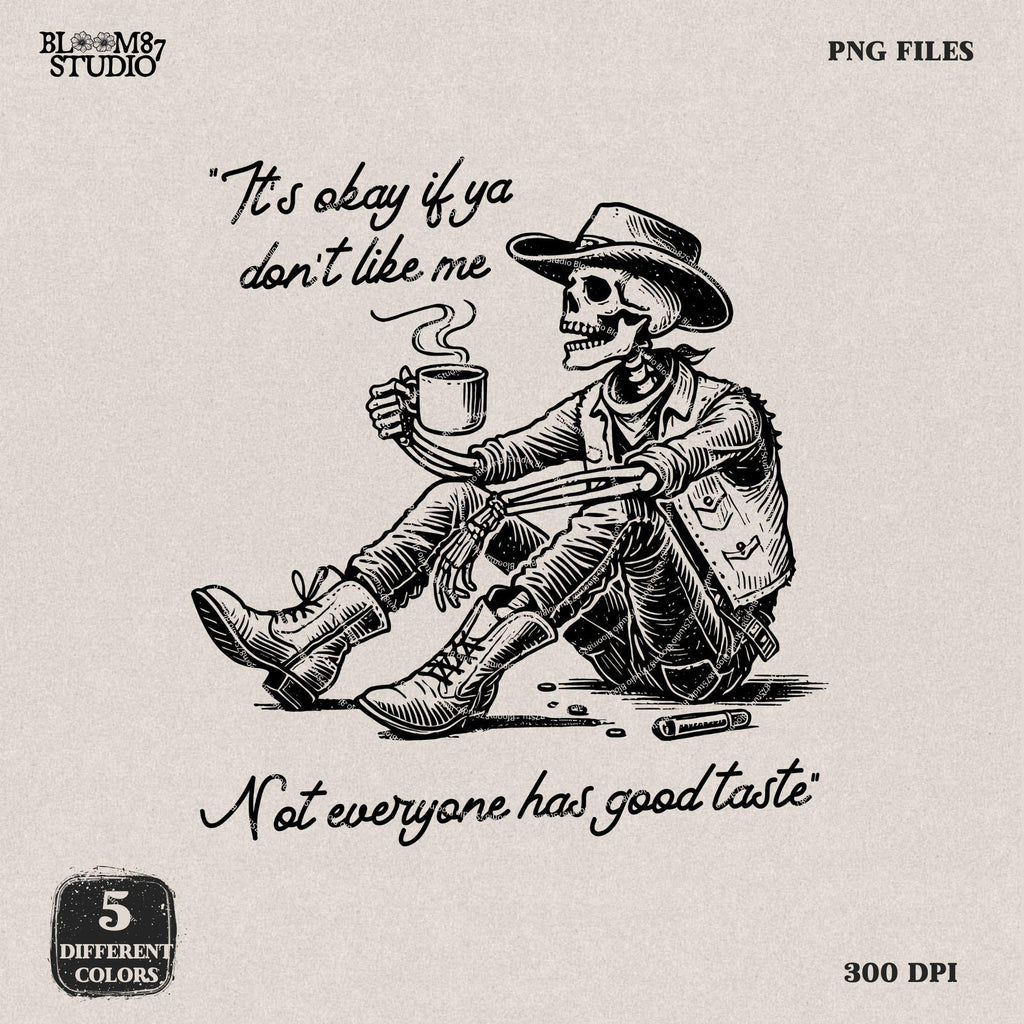 It's Okay PNG, Christian Mental Health Png, hand drawn Western Cowboy Skeleton PNG, Vintage Style PNG, Western Design, Desert Western Png