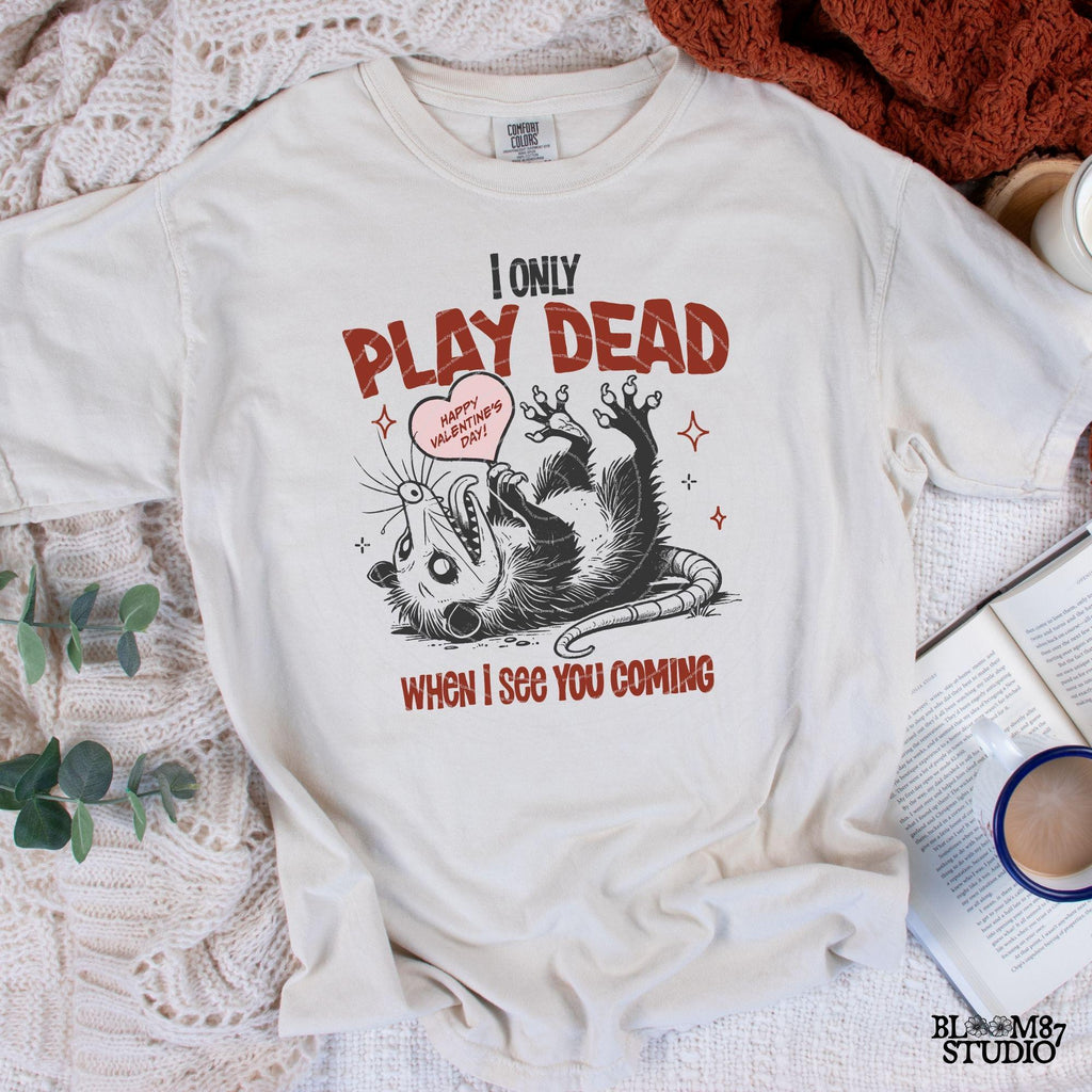 I Only Play Dead When I See You Coming Design, Funny Valentine Shirt Design, Vintage Retro Funny Possum, Anti Valentine Sublimation Stickers