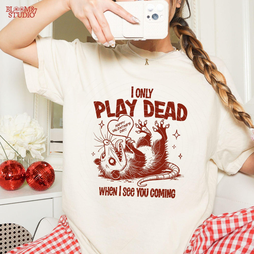 I Only Play Dead When I See You Coming Design, Funny Valentine Shirt Design, Vintage Retro Funny Possum, Anti Valentine Sublimation Stickers