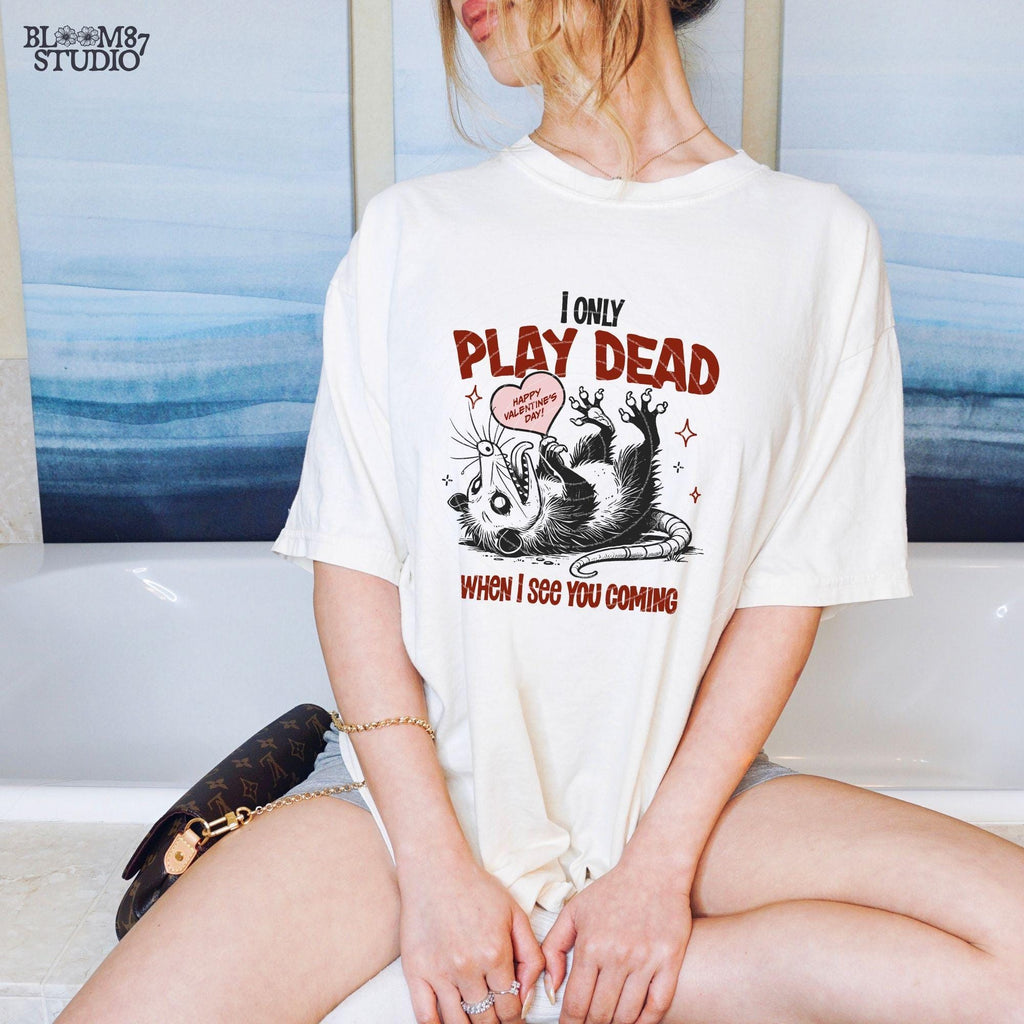 I Only Play Dead When I See You Coming Design, Funny Valentine Shirt Design, Vintage Retro Funny Possum, Anti Valentine Sublimation Stickers