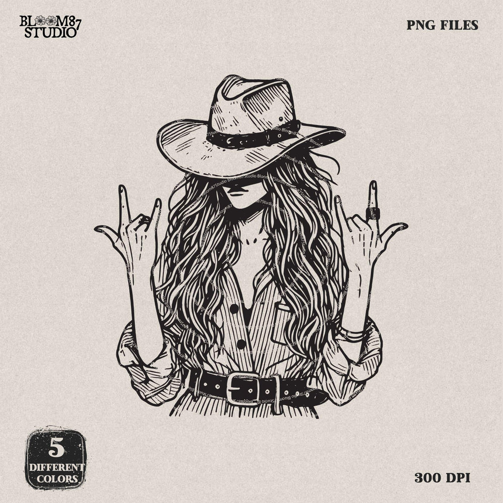 Western Cowgirl Rock PNG, Sublimation Design, Trendy PNG, Vintage png, Rocker png, Western png,Cowboy png,Cowgirl Hand draw,Digital Download