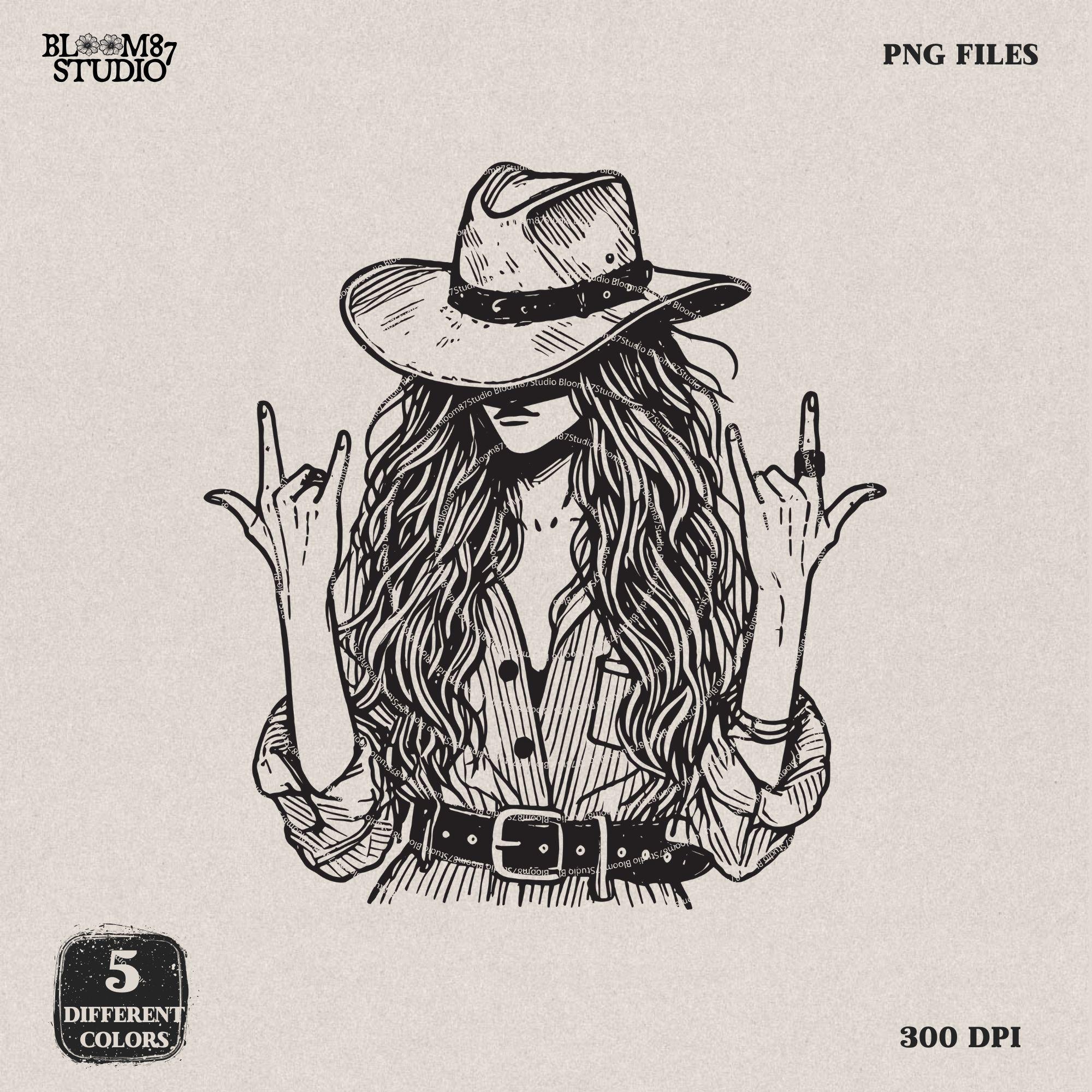 Western Cowgirl Rock PNG, Sublimation Design, Trendy PNG, Vintage png, Rocker png, Western png,Cowboy png,Cowgirl Hand draw,Digital Download