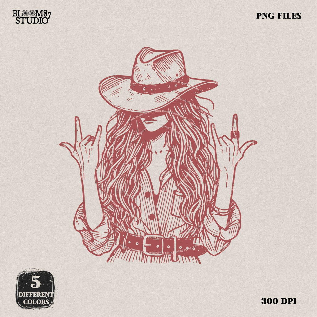 Western Cowgirl Rock PNG, Sublimation Design, Trendy PNG, Vintage png, Rocker png, Western png,Cowboy png,Cowgirl Hand draw,Digital Download