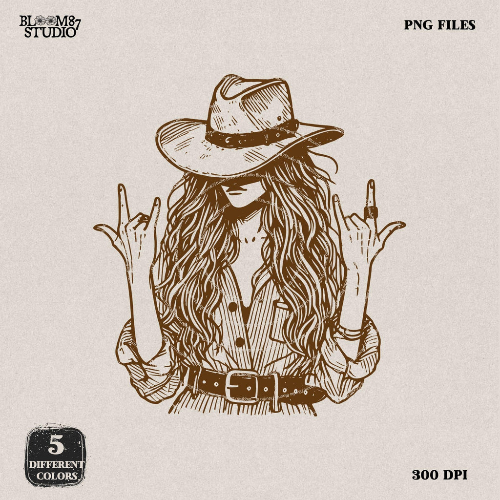 Western Cowgirl Rock PNG, Sublimation Design, Trendy PNG, Vintage png, Rocker png, Western png,Cowboy png,Cowgirl Hand draw,Digital Download