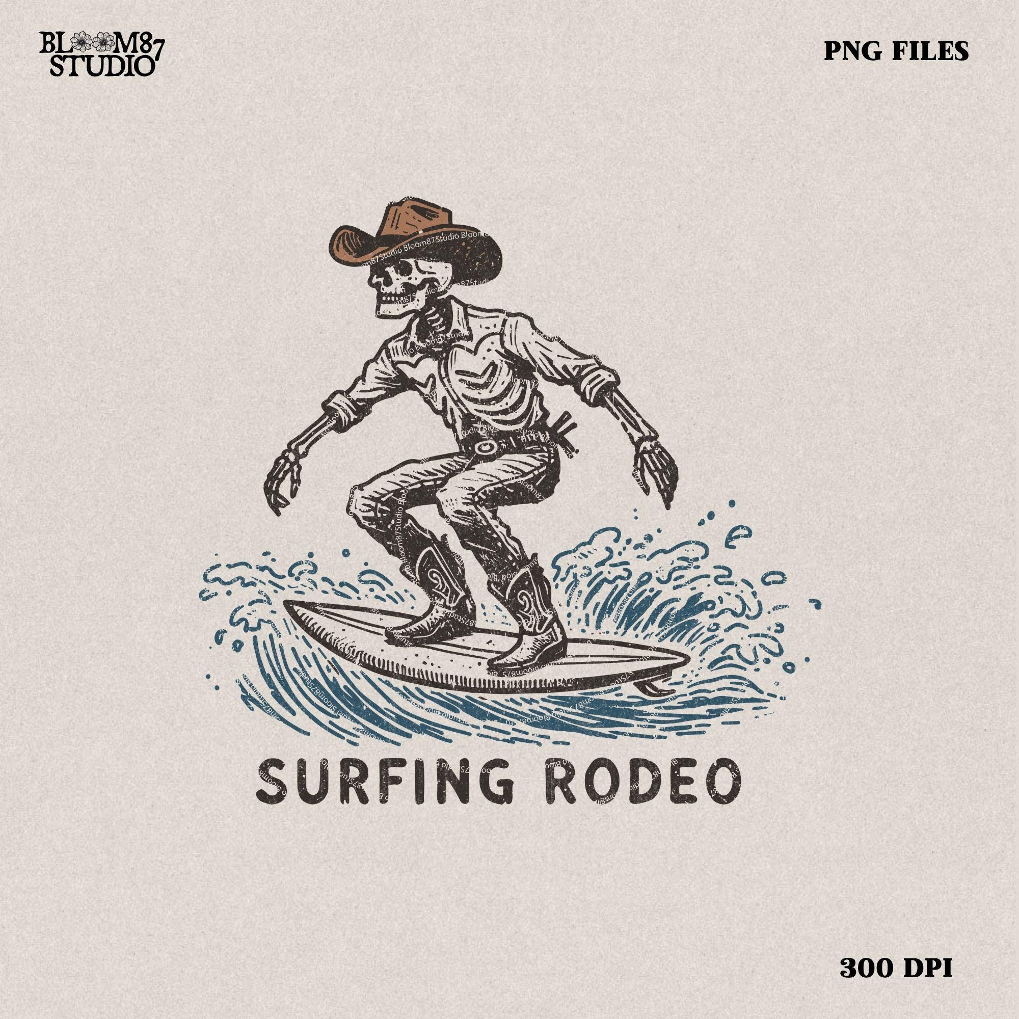 Surfing Rodeopng, Cowboy Skeleton on Surfboard Png, Western Cowboy Skull Design PNG, Western PNG, Vintage Style PNG, Summer Western Png