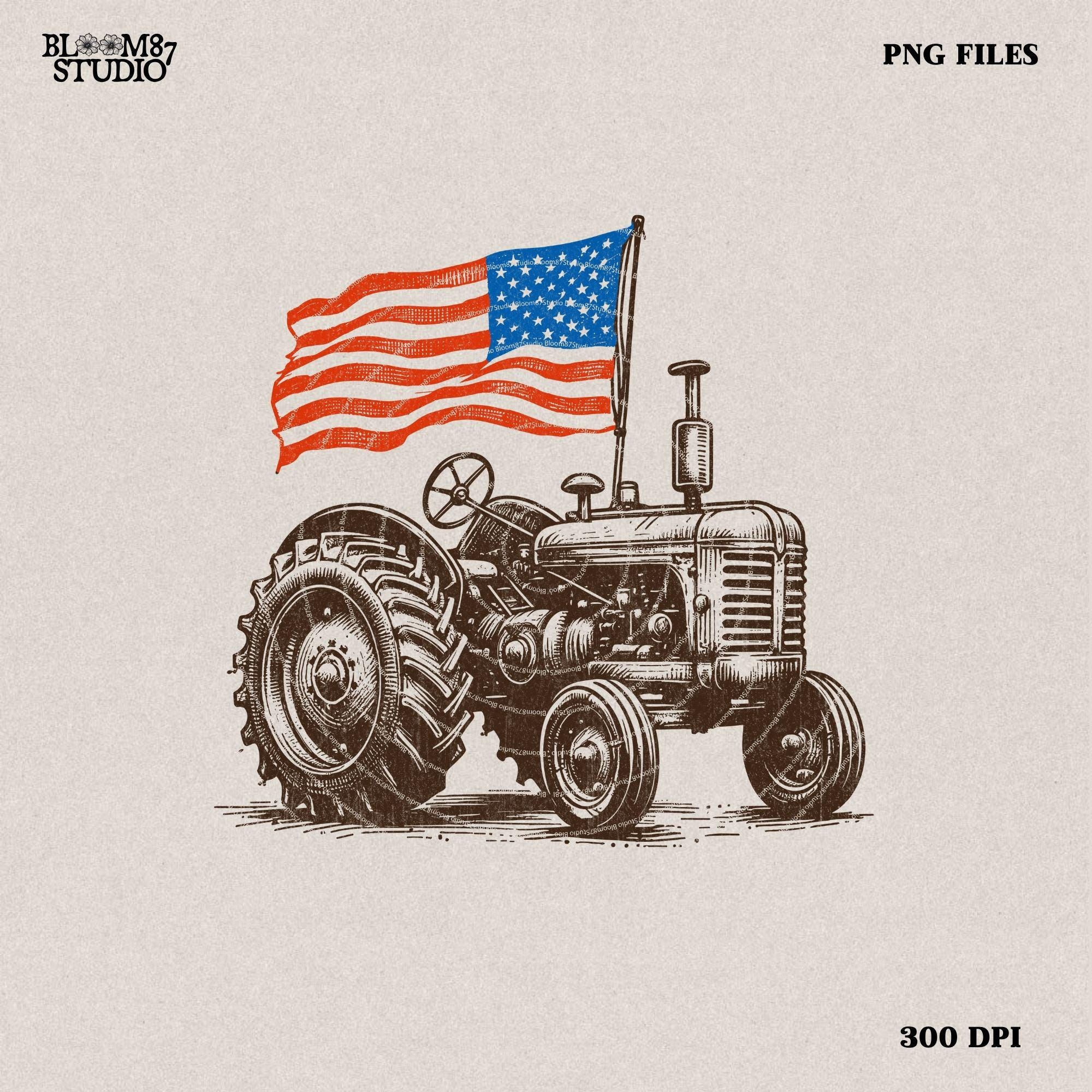 Vintage American Flag Tractor PNG - Patriotic Farm Life Graphic PNG for Memorial & Independence Day, Western Sublimations, Western png
