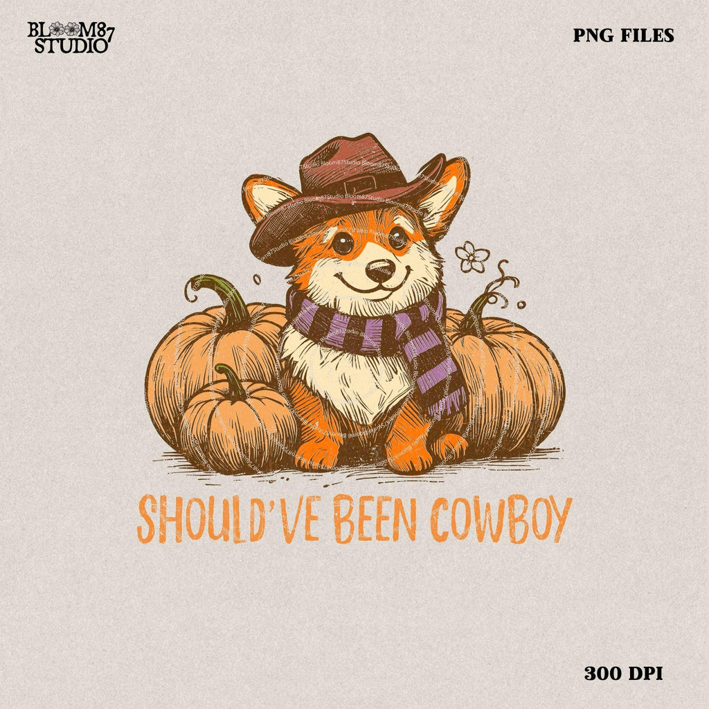 Should've Been Cowboy Png, Cute Corgi Cowboy PNG, Vintage Fall Dog PNG, Pumpkin Halloween Png, Autumn Halloween, Western Cowboy Pumpkin Png