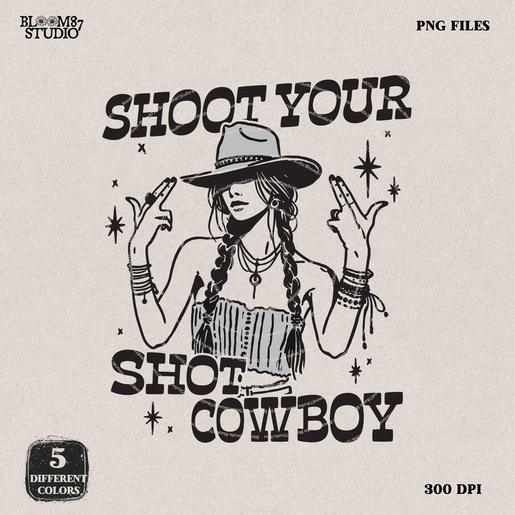 Western Cowgirl PNG, Shoot Your Shot Cowboy Design, Pink Cowgirl Png, Country Girl Sublimation, Western Rodeo,Trendy Vintage Valentine's Day
