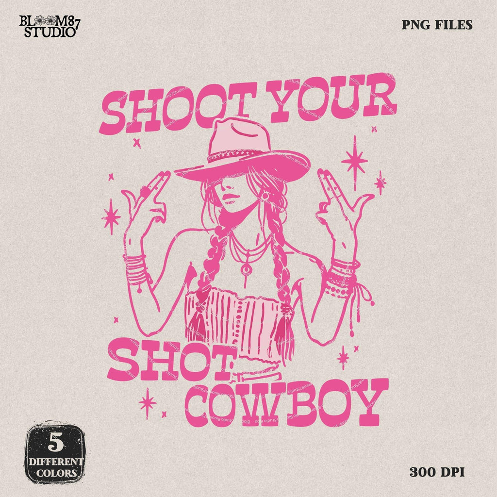 Western Cowgirl PNG, Shoot Your Shot Cowboy Design, Pink Cowgirl Png, Country Girl Sublimation, Western Rodeo,Trendy Vintage Valentine's Day