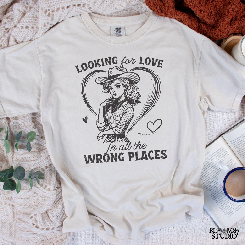 Looking for Love Western Cowgirl PNG Trendy Vintage Retro Comic Romantic Valentine's Day Gift for Her Ror Tees Wall Art, Stickers, Tote Bags