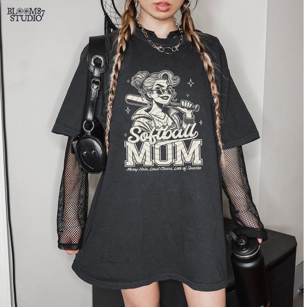 Softball Mom PNG, Messy Hair Loud Cheers Lots of Snacks Mom, Funny Sports Mom, Softball Png, Softball Mom T-Shirt PNG, Sublimation Design