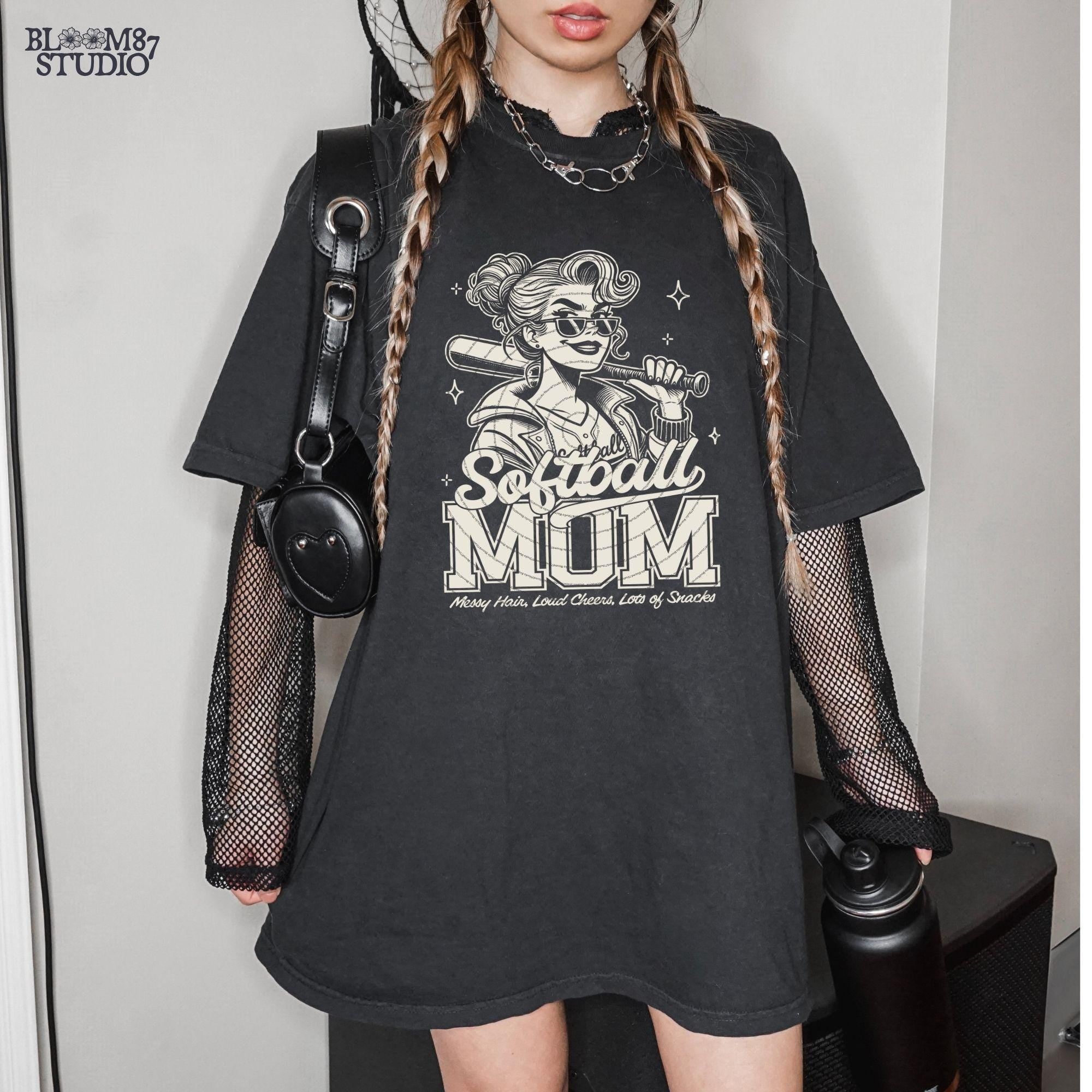 Softball Mom PNG, Messy Hair Loud Cheers Lots of Snacks Mom, Funny Sports Mom, Softball Png, Softball Mom T-Shirt PNG, Sublimation Design