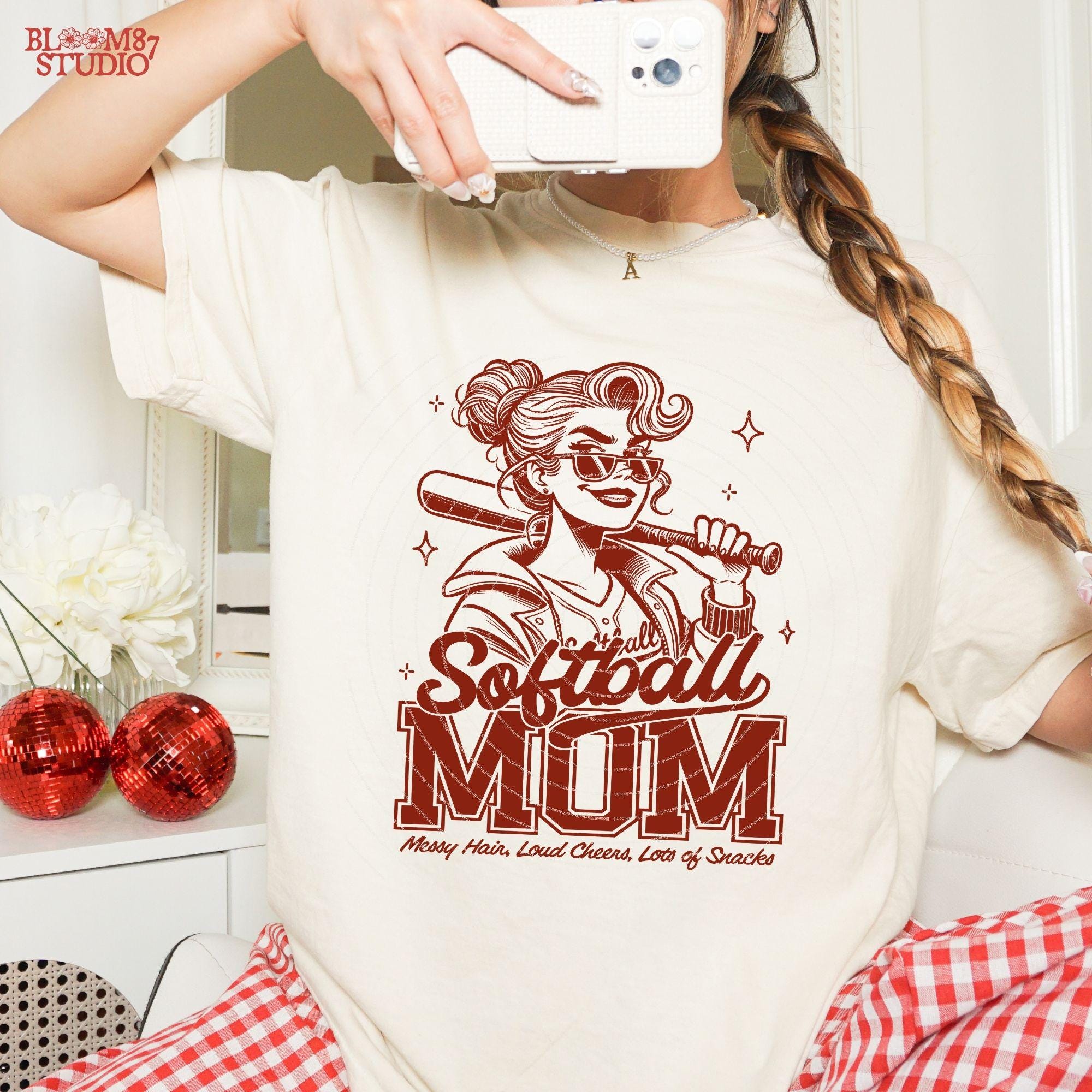 Softball Mom PNG, Messy Hair Loud Cheers Lots of Snacks Mom, Funny Sports Mom, Softball Png, Softball Mom T-Shirt PNG, Sublimation Design