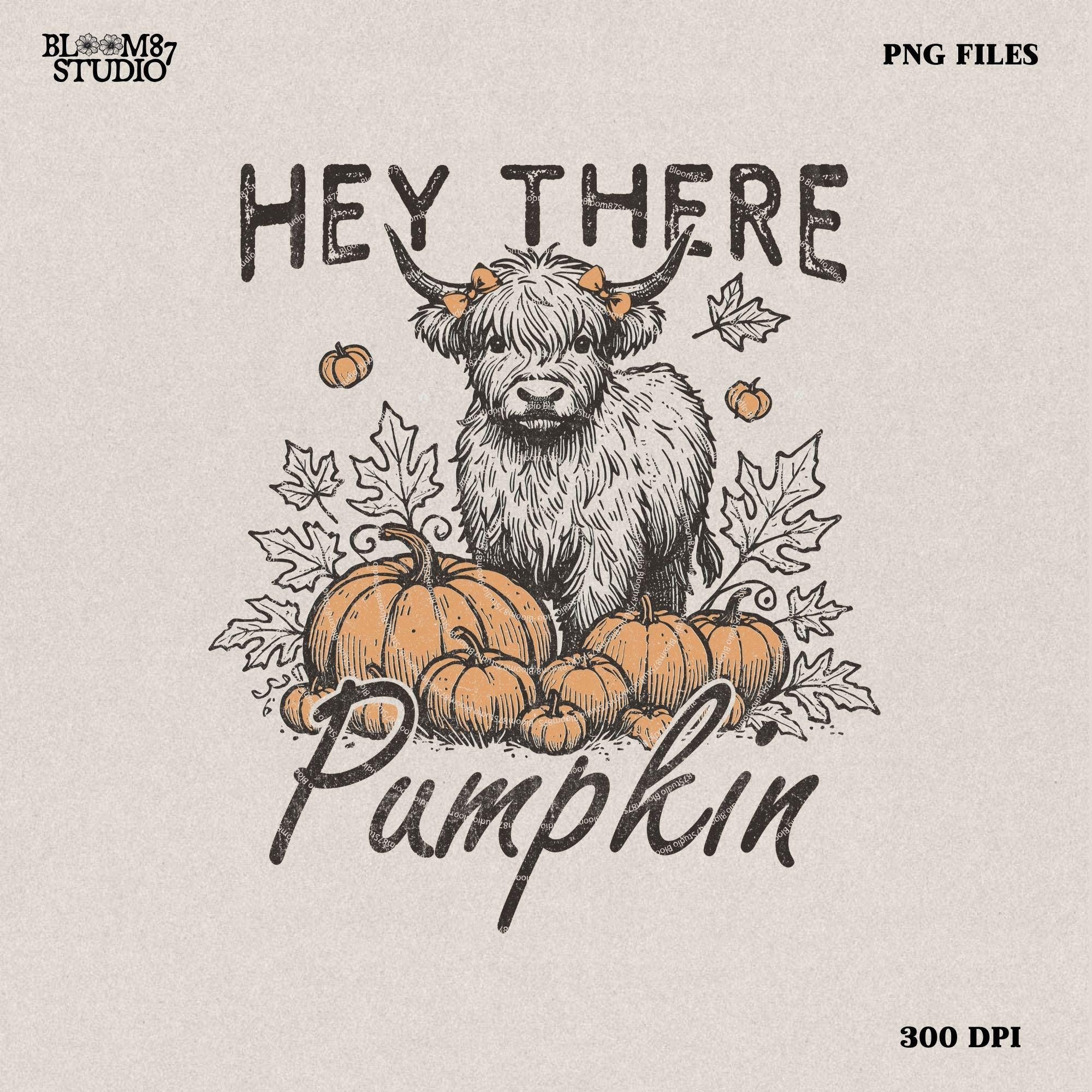 Hay there pumpkin Png, Fall sublimation, Baby highland cow Png, Retro fall graphic, Fall shirt design, Trendy fall girl design, Westerncow