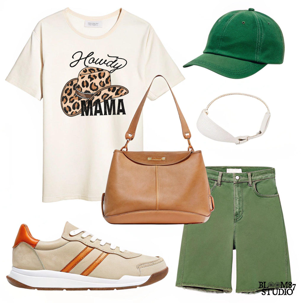 Leopard print cowboy hat with "Howdy Mama" text in a western-style font. Perfect for country-loving moms, rodeo fashion, and cowgirl designs.