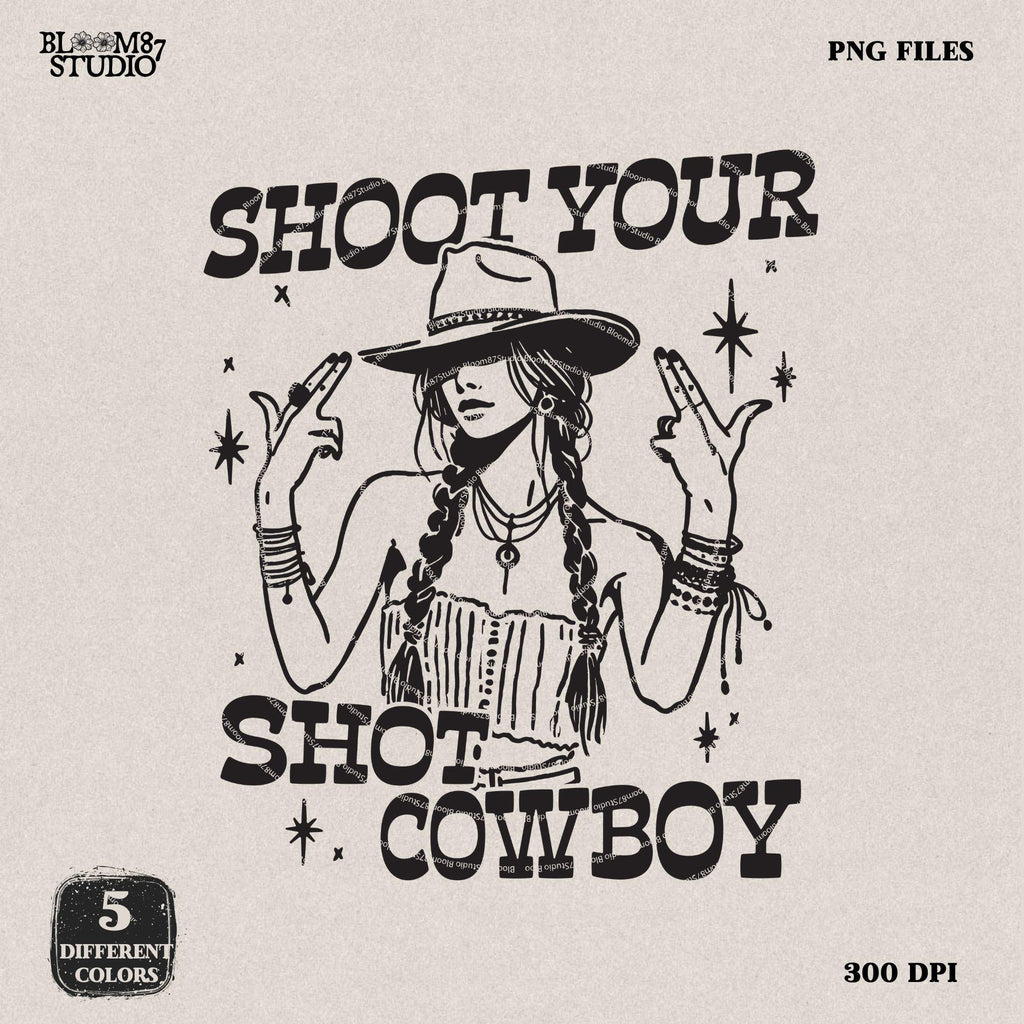 Western Cowgirl PNG, Shoot Your Shot Cowboy Design, Pink Cowgirl Png, Country Girl Sublimation, Western Rodeo,Trendy Vintage Valentine's Day