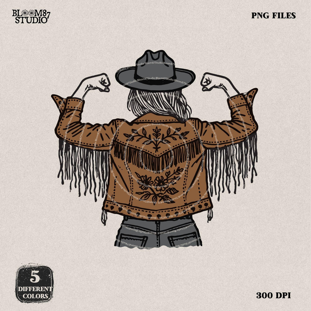 Western Cowgirl PNG, Rodeo Girl PNG, Country Sublimation Design, Fringed Jacket PNG,Strong Cow girl,Digital Download for T-Shirts & Stickers
