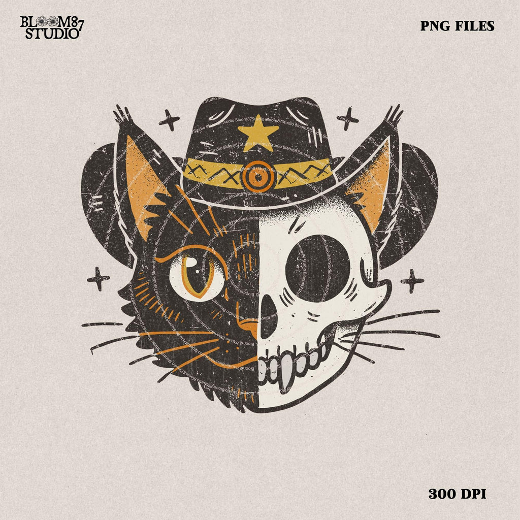 Black Cat Halloween Png, Ghost Cat Png, Halloween Png, Halloween Cat Shirt, Cowboy Cat Skull, Fall Png,Retro Halloween Png,Spooky Season Png