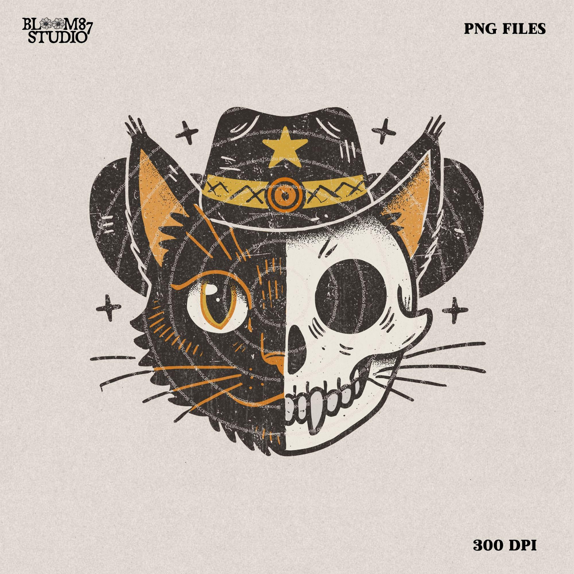 Black Cat Halloween Png, Ghost Cat Png, Halloween Png, Halloween Cat Shirt, Cowboy Cat Skull, Fall Png,Retro Halloween Png,Spooky Season Png