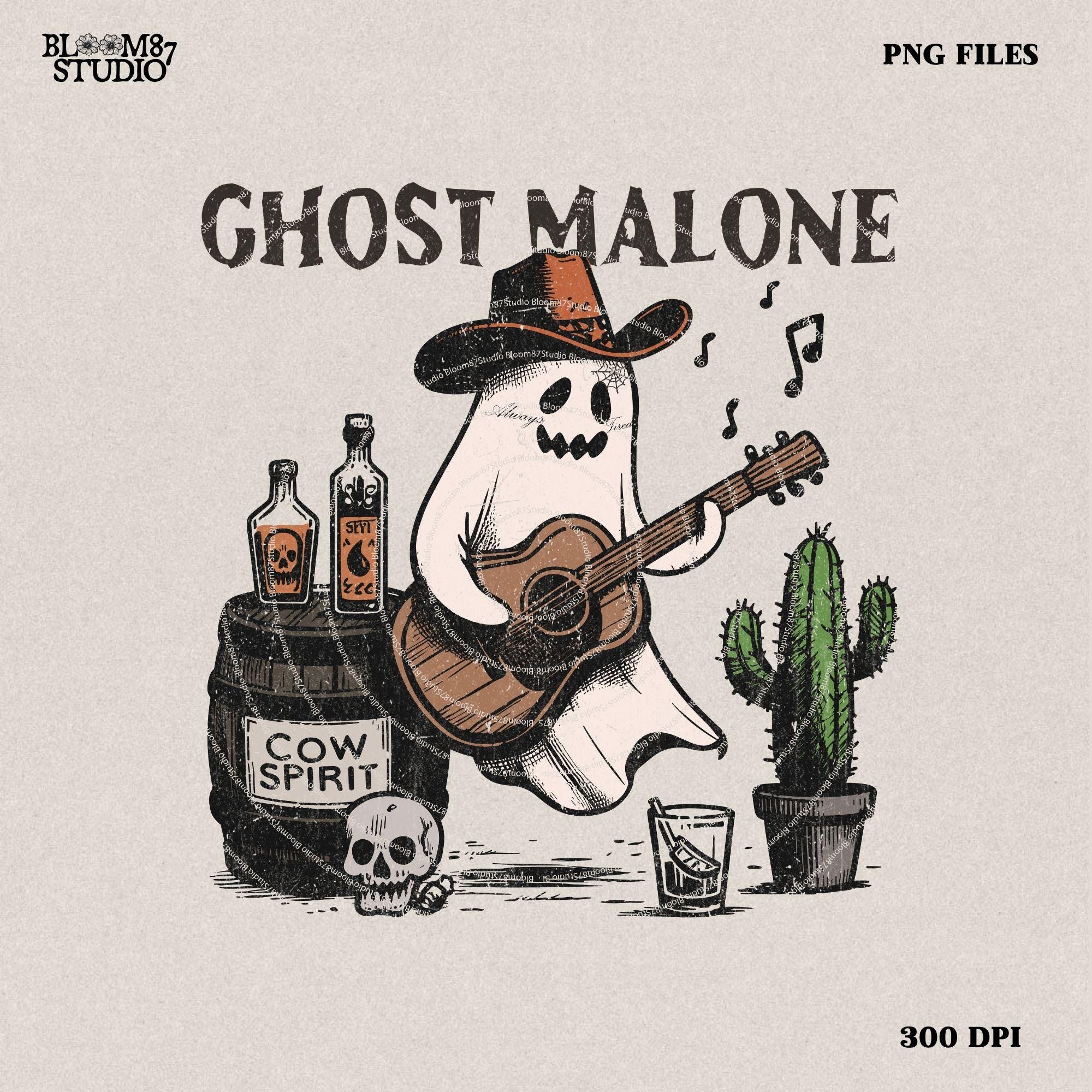 Cowboy Ghost Malone Funny Halloween Western Ghost PNG, Cowboy Skeleton Design, Halloween Music Spirit PNG Spooky Boho Western Halloween Png