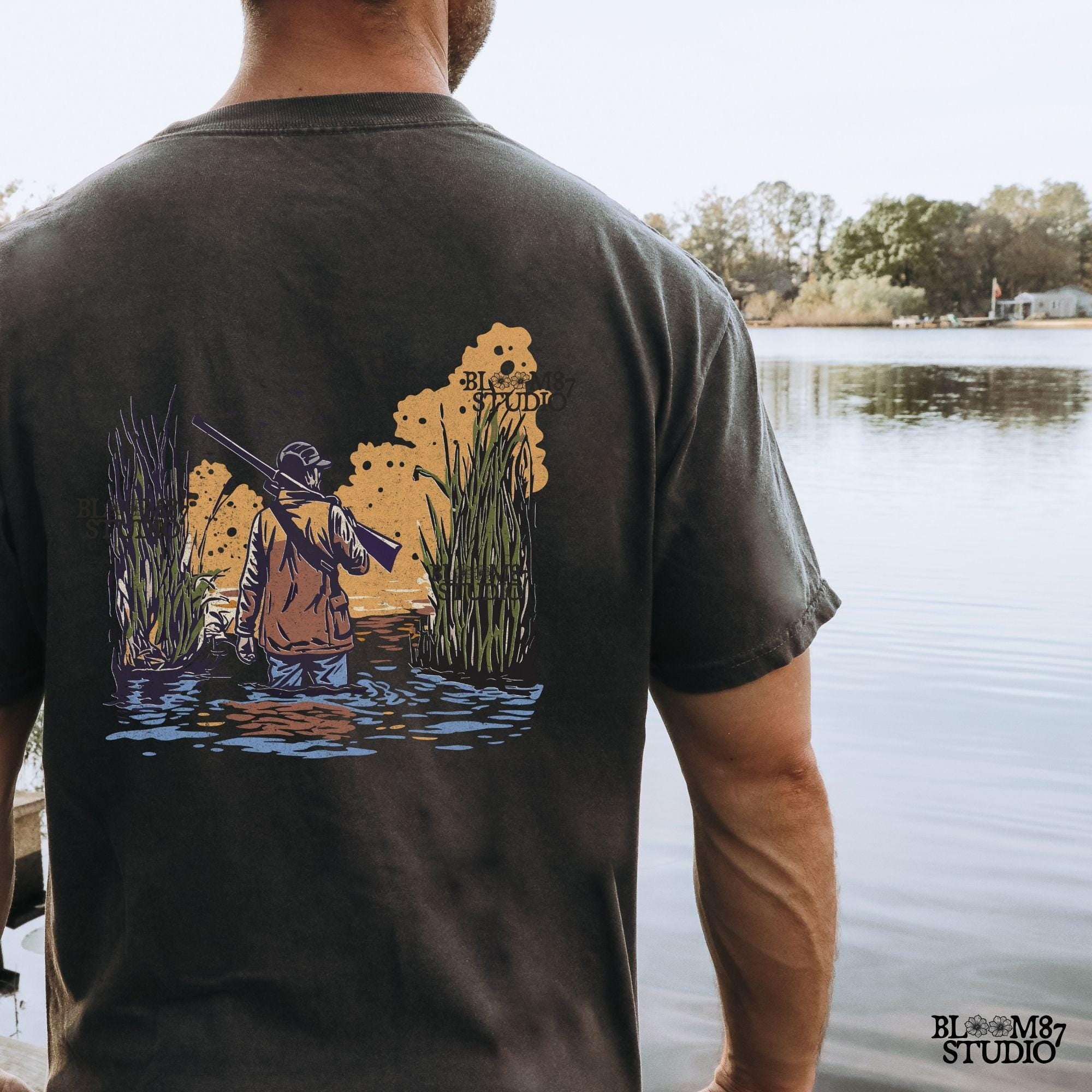 Duck Hunting PNG, Waterfowl Hunter Digital Download, Outdoorsman Sublimation Design,Hunting Png for T-Shirts,Camo Gunman,Sunset Marsh Hunter