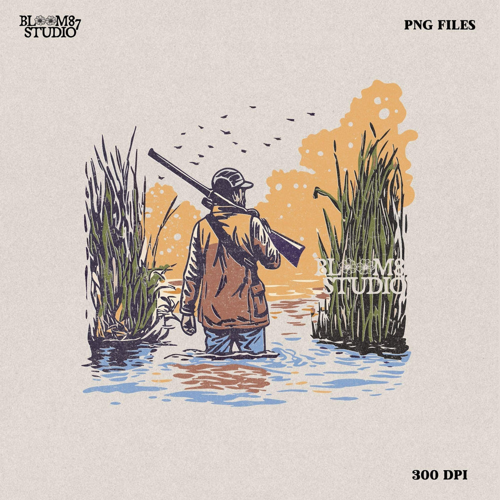 Duck Hunting PNG, Waterfowl Hunter Digital Download, Outdoorsman Sublimation Design,Hunting Png for T-Shirts,Camo Gunman,Sunset Marsh Hunter