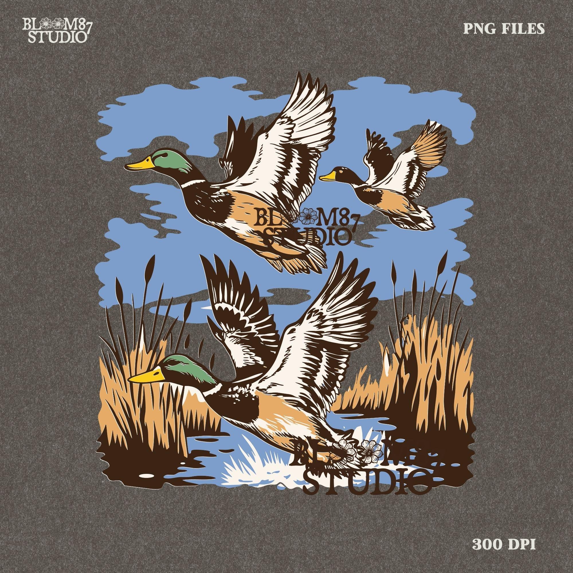 Flying Mallard Ducks PNG, Waterfowl Hunting Digital Download, Duck Hunting Png, Wildlife Sublimation Design, Hunting Lodge, Vintage Graphic
