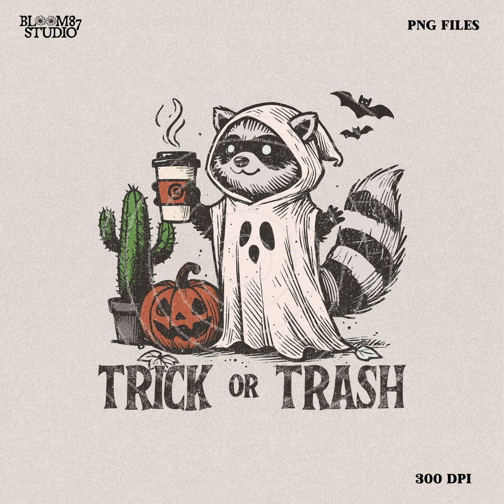 Trick or Trash Png, Funny Racoon trash panda Halloween Png, Spooky Png Vintage Coffee Halloween Shirt png halloween raccoon Png halloweeners