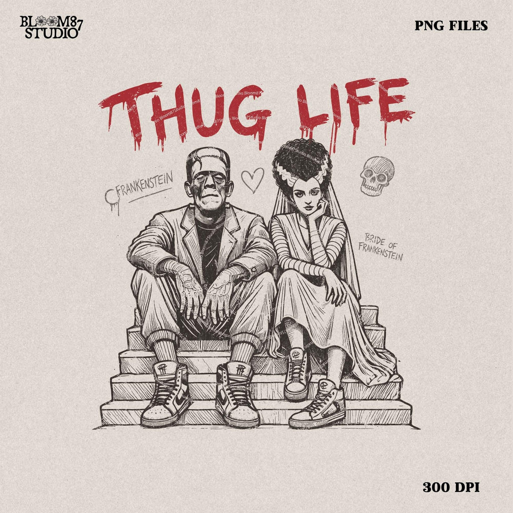 Thug Life Frankenstein & Bride Halloween PNG (Digital Download)