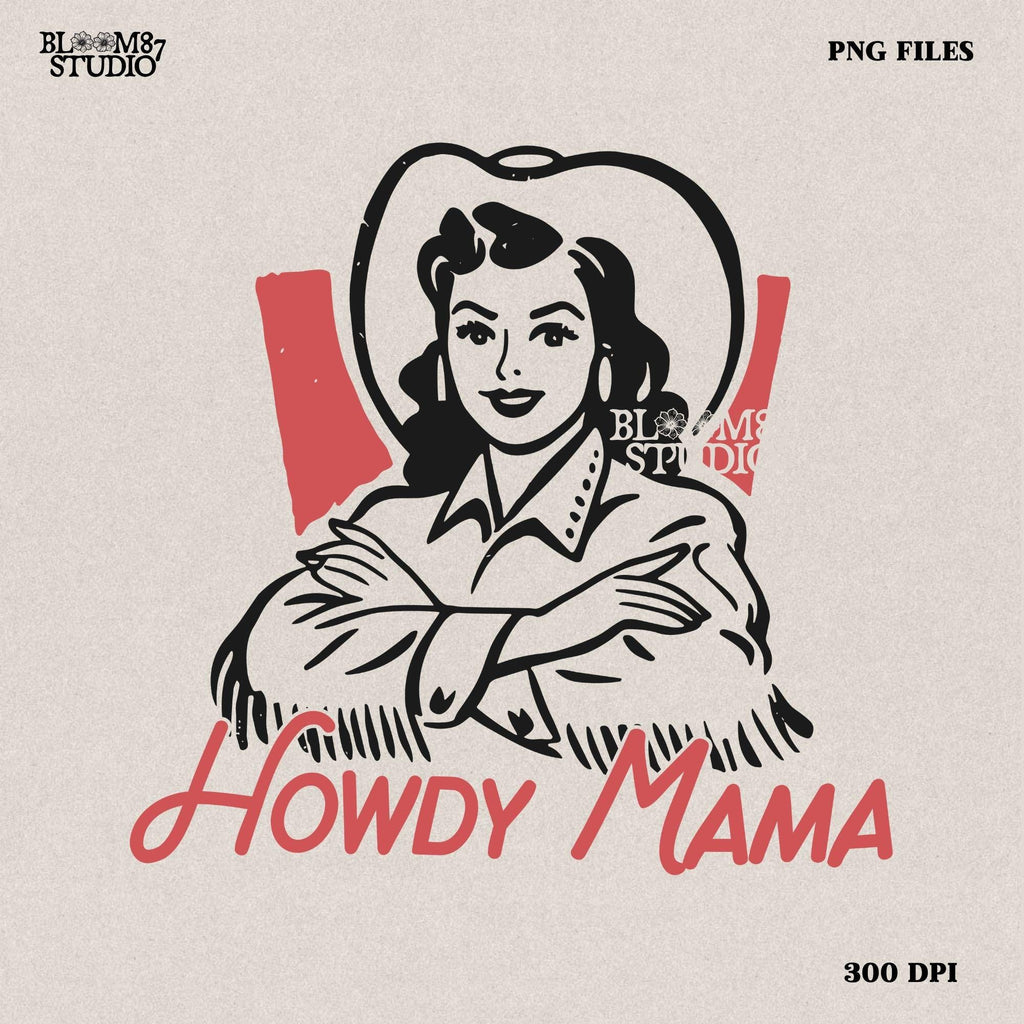 This “Howdy Mama” PNG features a retro western cowgirl in a hat with bold, stylish typography. Perfect for cowgirl moms who love rustic, rodeo, and country aesthetics. Ideal for sublimation on T-shirts, mugs, tumblers, tote bags, and handmade gifts. High-resolution transparent PNG for easy printing and crafting. Great for Mother’s Day, birthdays, or any occasion celebrating strong country mamas.