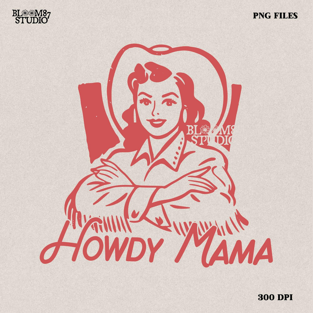 This “Howdy Mama” PNG features a retro western cowgirl in a hat with bold, stylish typography. Perfect for cowgirl moms who love rustic, rodeo, and country aesthetics. Ideal for sublimation on T-shirts, mugs, tumblers, tote bags, and handmade gifts. High-resolution transparent PNG for easy printing and crafting. Great for Mother’s Day, birthdays, or any occasion celebrating strong country mamas.