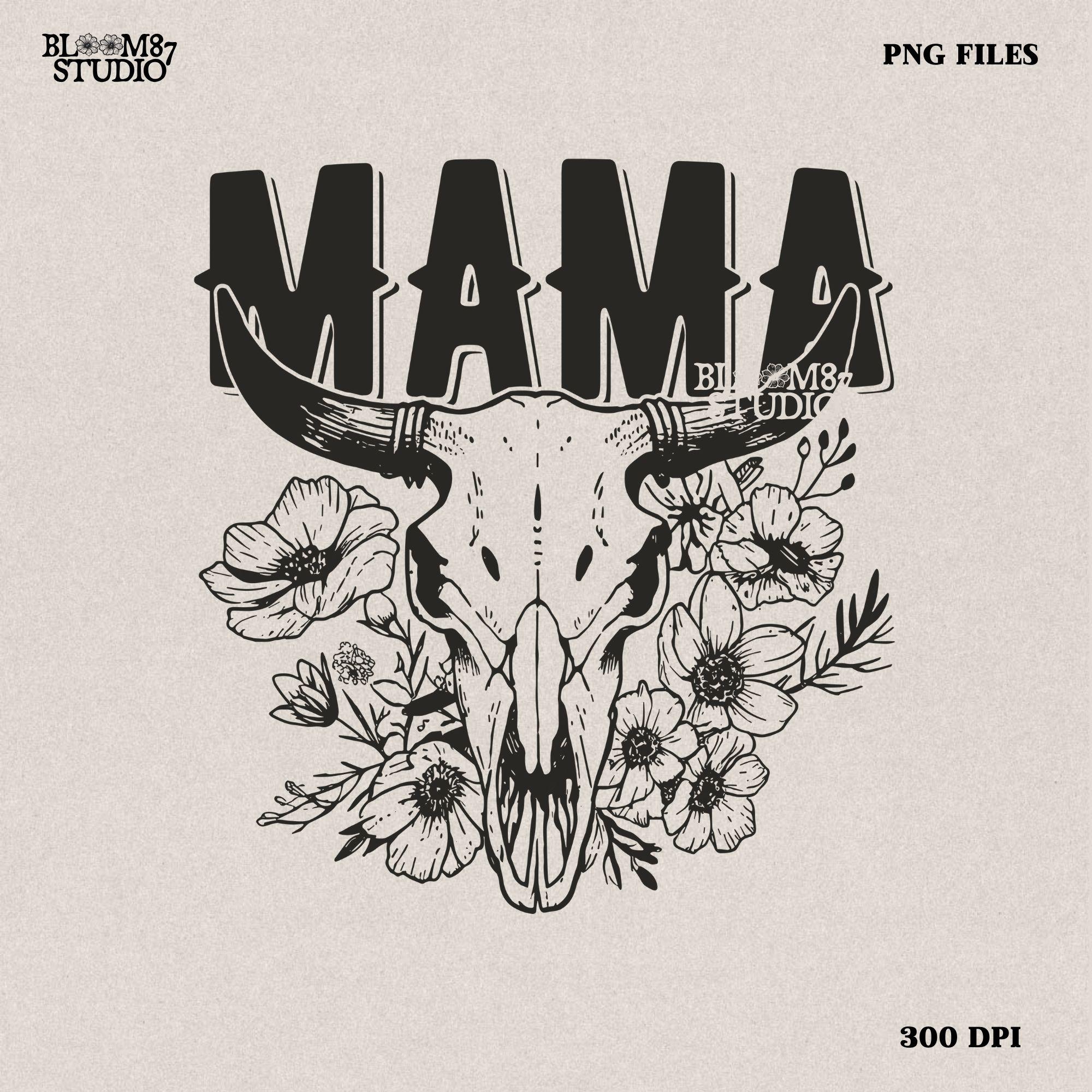 This “Mama” PNG design features a bold western-style font with a longhorn cow skull surrounded by intricate floral elements. A perfect rustic, boho aesthetic for Mother’s Day gifts, rodeo moms, and country-loving mamas. Great for sublimation on T-shirts, mugs, tumblers, tote bags, and DIY crafts. High-resolution transparent PNG for easy printing and creative projects.