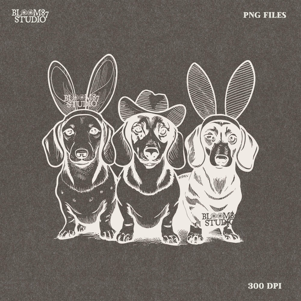 Dachshund lovers Easter print, adorable puppy clipart, funny dog ears PNG, wiener dog Easter decoration, Easter sausage dog artwork, dog owners gift printable, pet-friendly Easter sublimation, cute dog clipart for shirts, Etsy pet owners Easter gift, dachshund bunny ears digital print, dog mom Easter artwork, sausage dog cowboy hat clipart, funny wiener dog decor PNG, pet lovers funny printable, Etsy pet-themed artwork, rustic dachshund print, puppy with bunny ears sublimation PNG, funny Easter