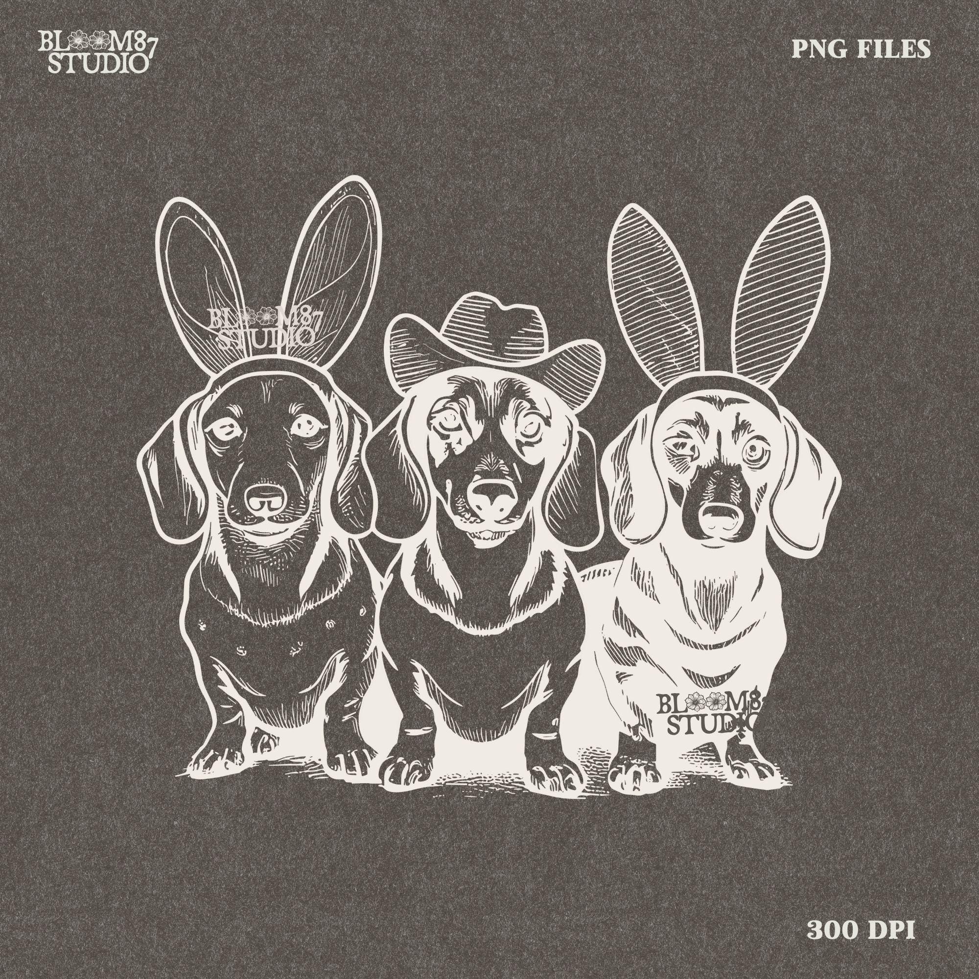 Dachshund lovers Easter print, adorable puppy clipart, funny dog ears PNG, wiener dog Easter decoration, Easter sausage dog artwork, dog owners gift printable, pet-friendly Easter sublimation, cute dog clipart for shirts, Etsy pet owners Easter gift, dachshund bunny ears digital print, dog mom Easter artwork, sausage dog cowboy hat clipart, funny wiener dog decor PNG, pet lovers funny printable, Etsy pet-themed artwork, rustic dachshund print, puppy with bunny ears sublimation PNG, funny Easter