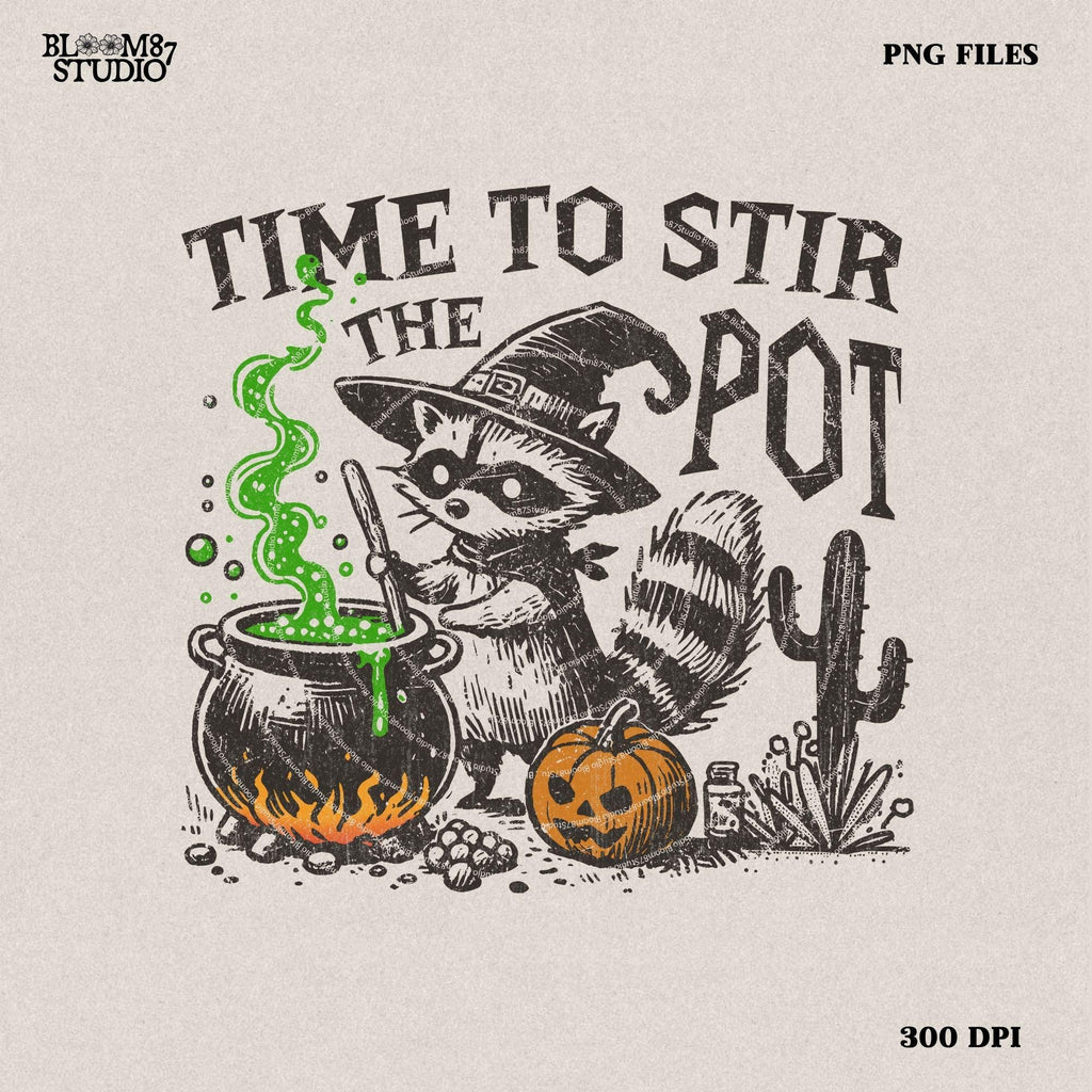 Time To Stir The Pot Halloween Raccoon Shirt Png Panda Halloween Png Spooky Png Western Halloween Png Halloween Raccoon Png halloweeners Png