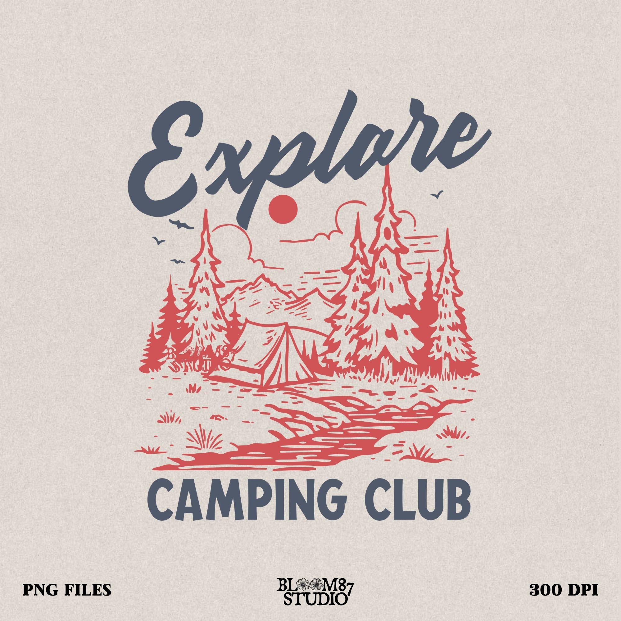 High-resolution camping PNG designed for t-shirts, hoodies, mugs, stickers, and adventure gear.
