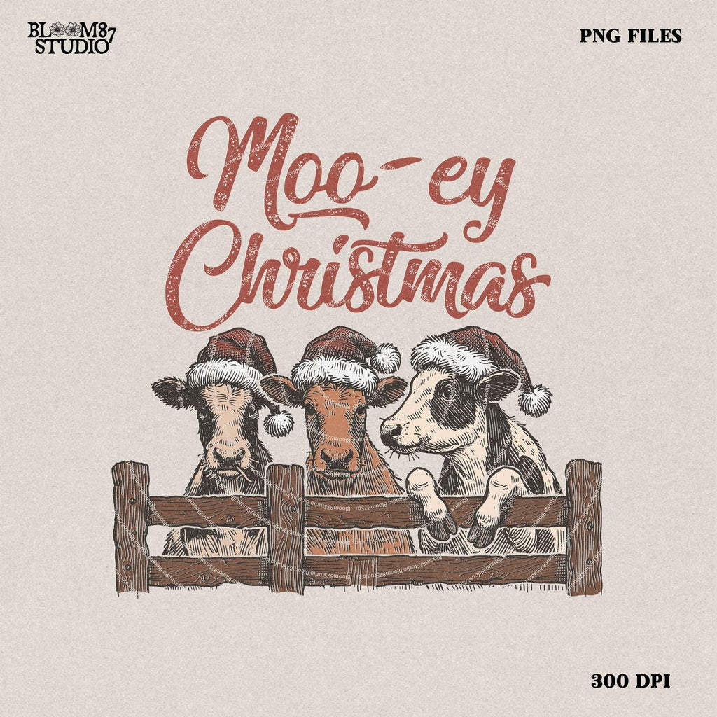 Western Christmas Sublimations, Designs Downloads, Vintage, Santa, Shirt Design Sublimation Downloads, Cowboy, Moo-ey Christmas Cattles Png