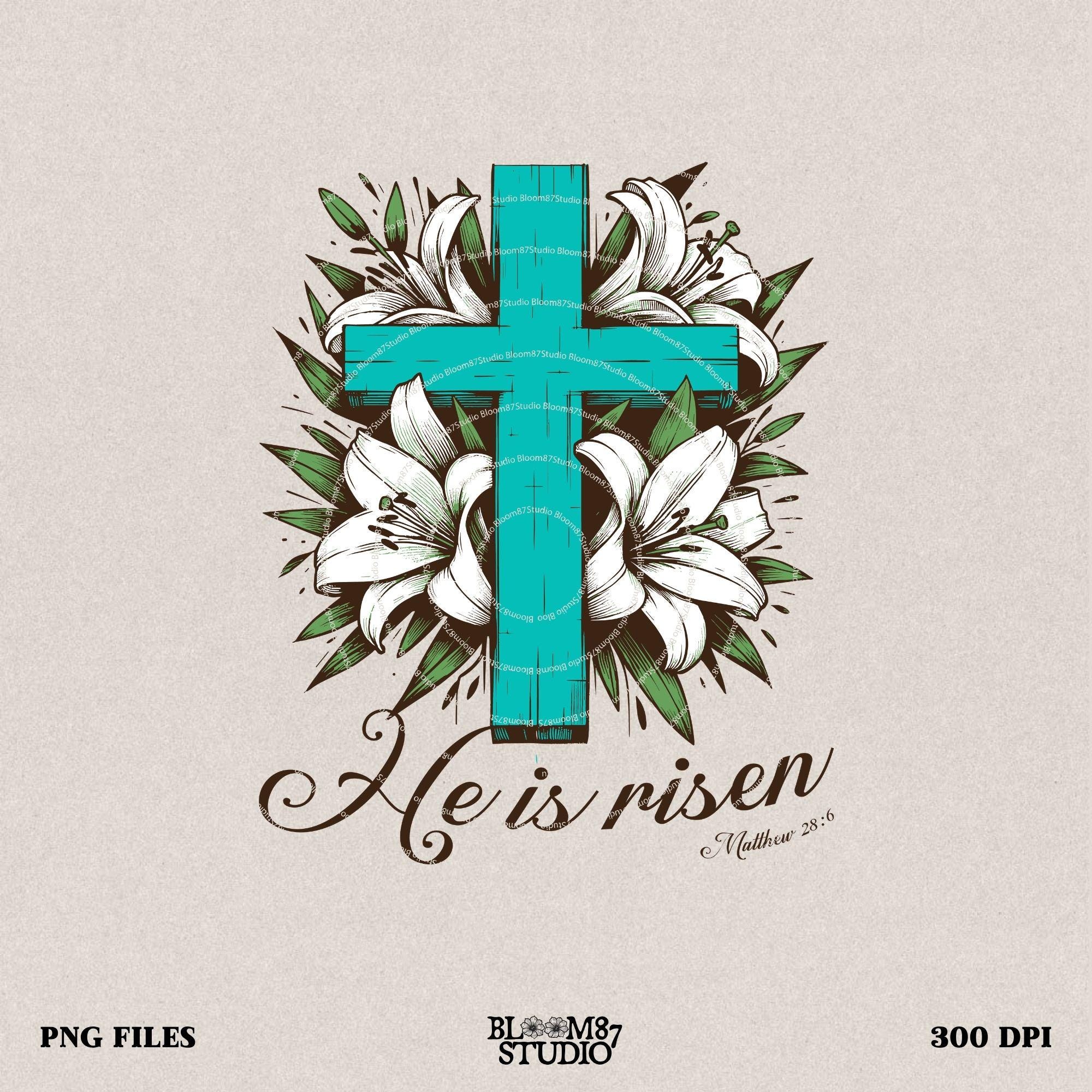 He is Risen png, Matthew 28:6, Turquoise Cross png, Sublimation Design, Christian Country Png,Western Religious Png,Christian Png,Easter png