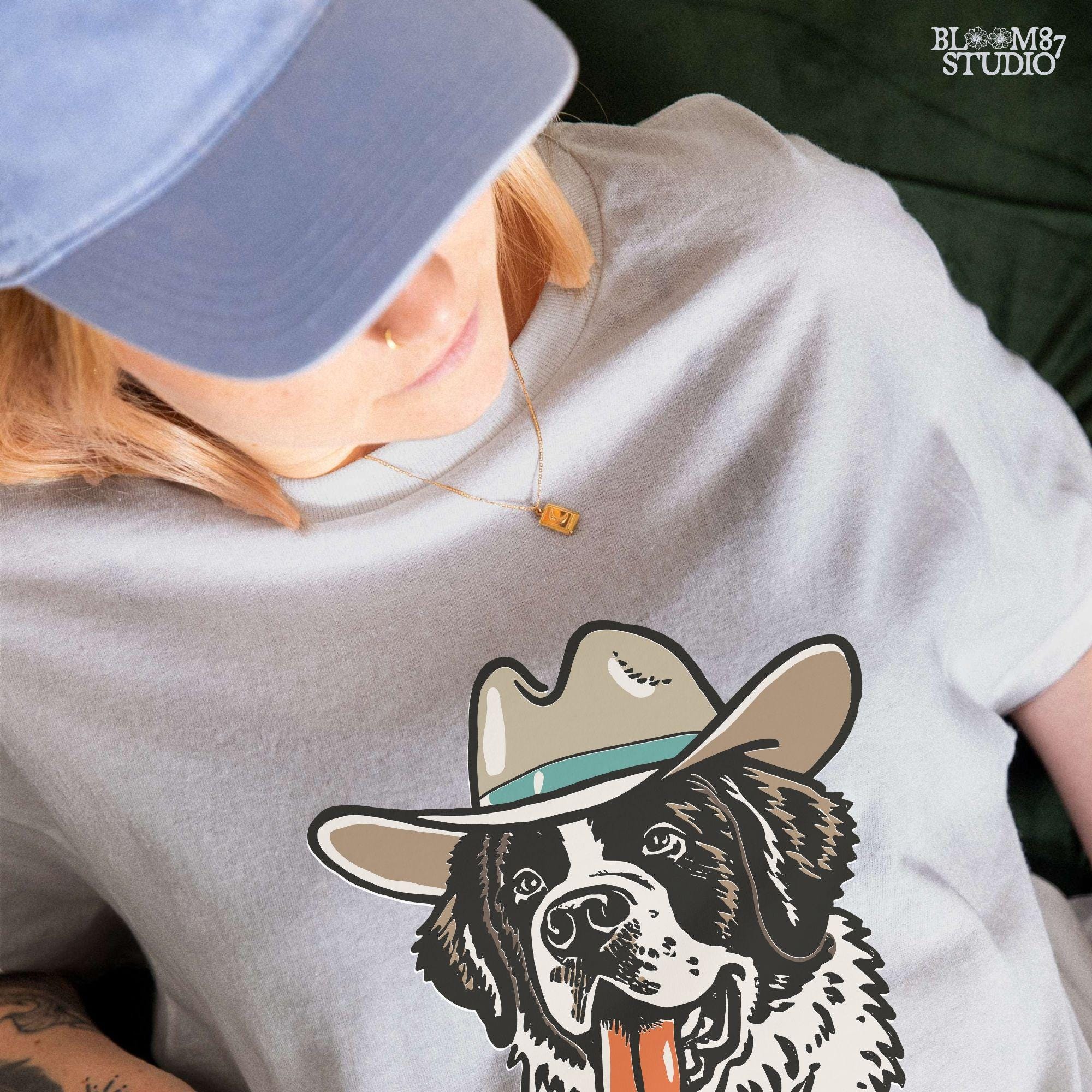 High-resolution Saint Bernard cowboy PNG with detailed Western textures, ideal for pet lovers and rodeo enthusiasts.