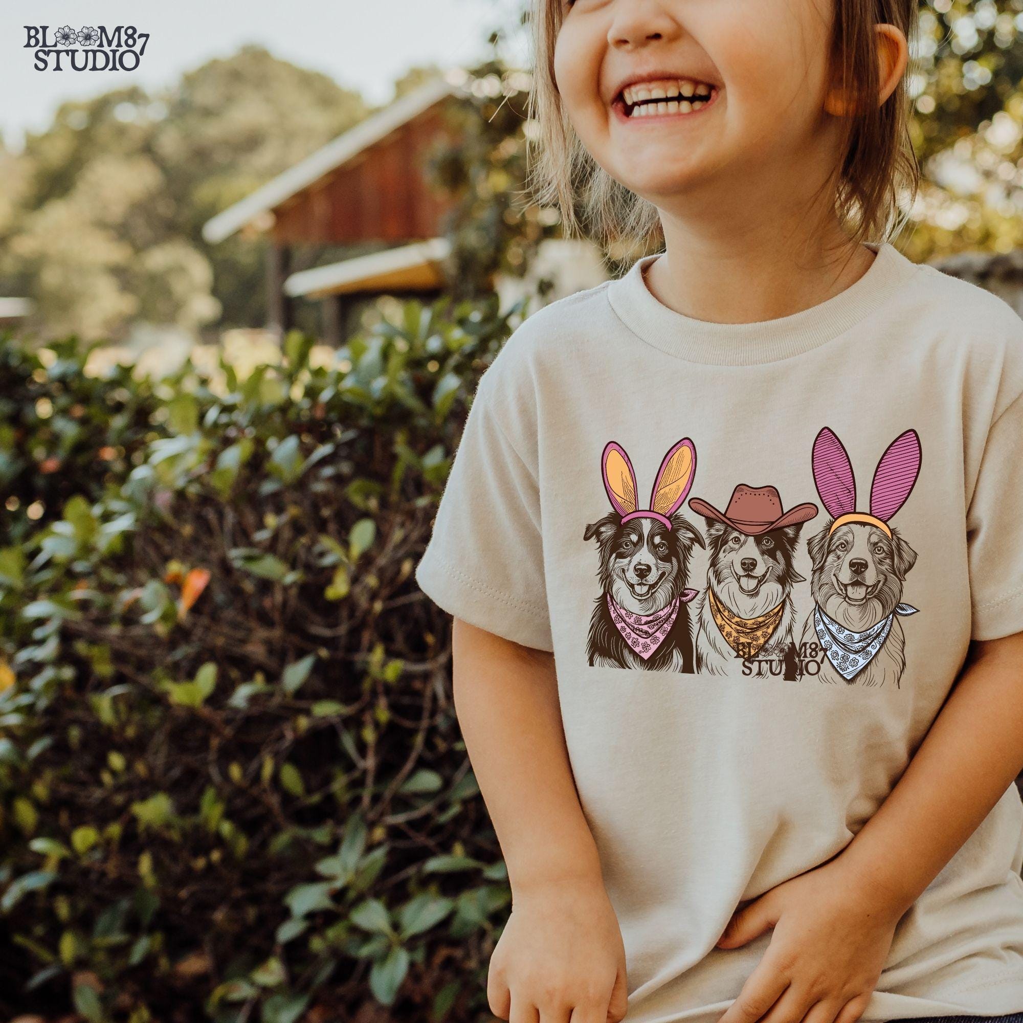 Australian Shepherd cowboy PNG featuring a fun Easter and Western fusion, perfect for DIY gifts and apparel.