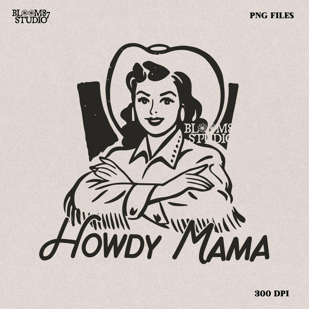 This “Howdy Mama” PNG features a retro western cowgirl in a hat with bold, stylish typography. Perfect for cowgirl moms who love rustic, rodeo, and country aesthetics. Ideal for sublimation on T-shirts, mugs, tumblers, tote bags, and handmade gifts. High-resolution transparent PNG for easy printing and crafting. Great for Mother’s Day, birthdays, or any occasion celebrating strong country mamas.