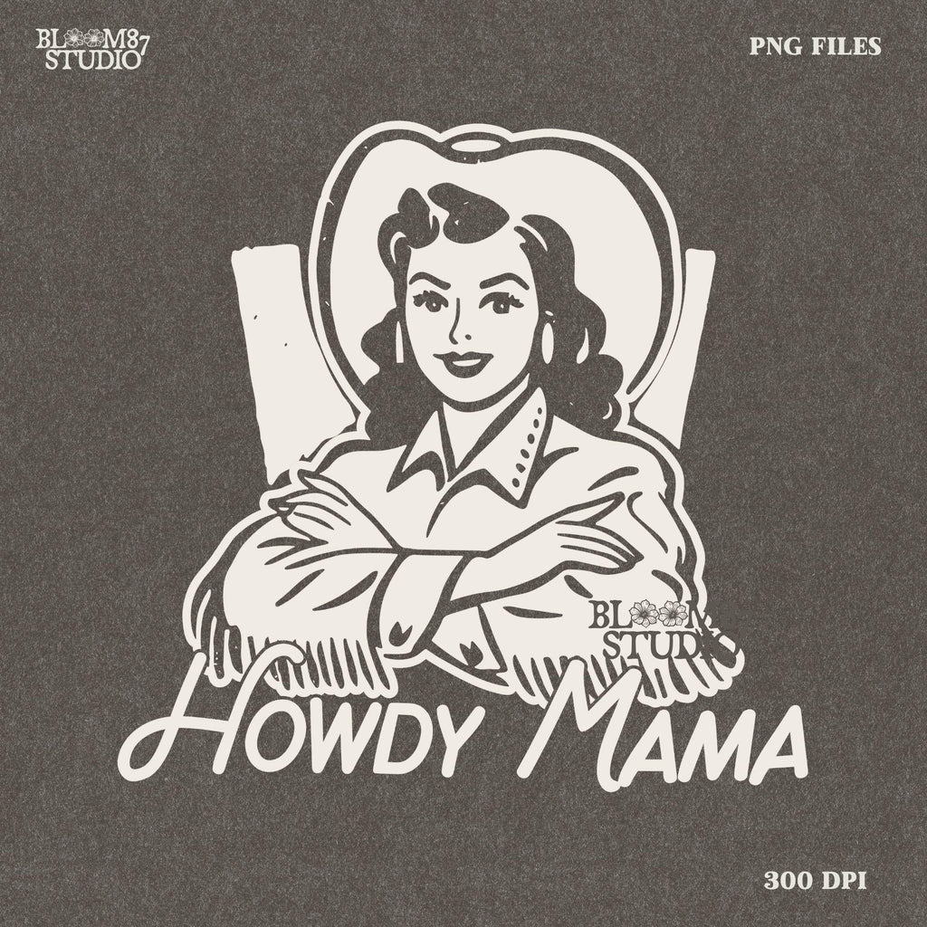 This “Howdy Mama” PNG features a retro western cowgirl in a hat with bold, stylish typography. Perfect for cowgirl moms who love rustic, rodeo, and country aesthetics. Ideal for sublimation on T-shirts, mugs, tumblers, tote bags, and handmade gifts. High-resolution transparent PNG for easy printing and crafting. Great for Mother’s Day, birthdays, or any occasion celebrating strong country mamas.
