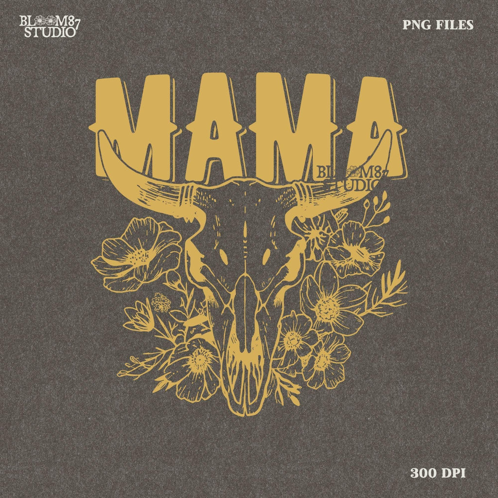 This “Mama” PNG design features a bold western-style font with a longhorn cow skull surrounded by intricate floral elements. A perfect rustic, boho aesthetic for Mother’s Day gifts, rodeo moms, and country-loving mamas. Great for sublimation on T-shirts, mugs, tumblers, tote bags, and DIY crafts. High-resolution transparent PNG for easy printing and creative projects.