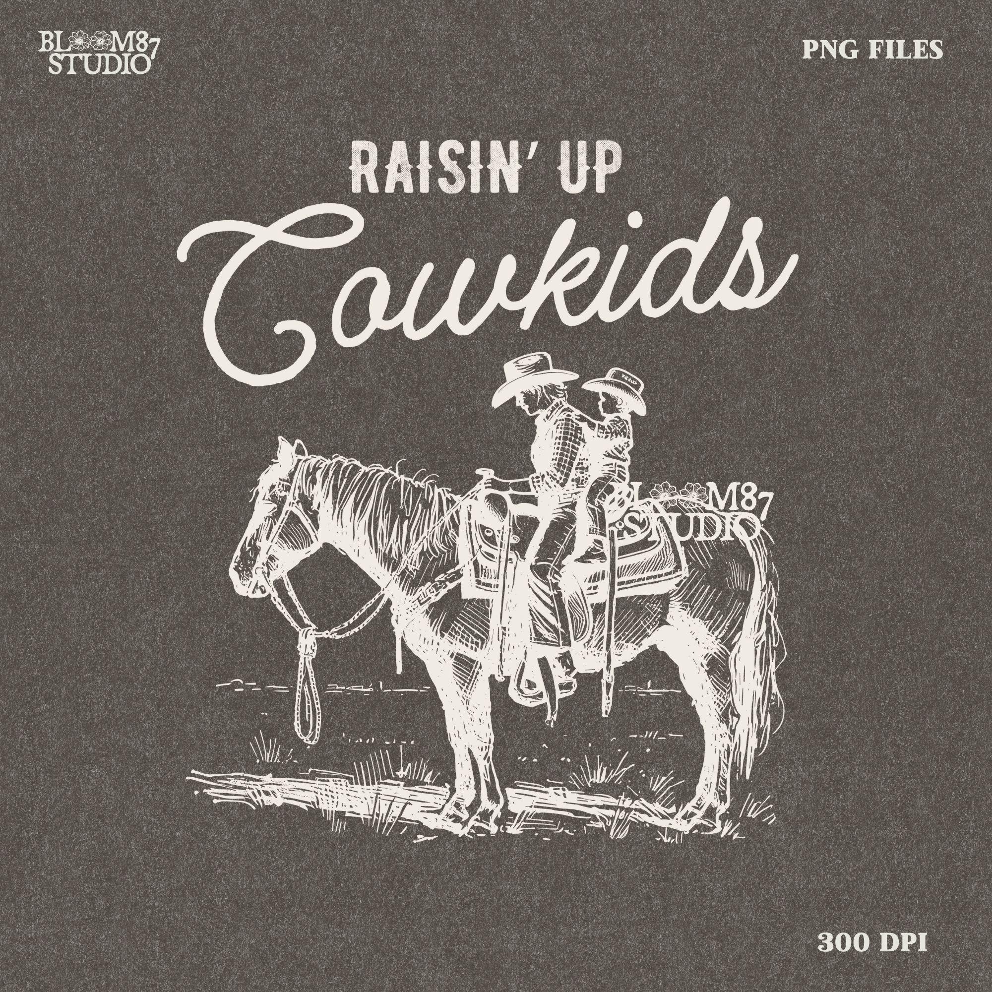 Cowboy kids PNG, raising cowkids country life, rustic cowboy children print, western homestead PNG, cowboy parenting sublimation, cowboy family ranch design, rodeo kids horseback riding PNG, rancher family lifestyle artwork, country western rodeo cowboy PNG, rustic ranch cowboy kids print, horseback riding children PNG, cowboy heritage illustration, rustic western homestead artwork, cowboy and horse country PNG, farm and ranch cowboy life print, kids cowboy upbringing design, cowboy rodeo