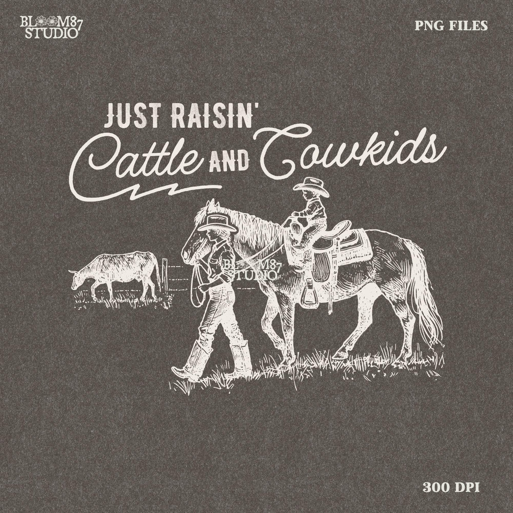 Cowboy kids PNG, raising cowkids country life, rustic cowboy children print, western homestead PNG, cowboy parenting sublimation, cowboy family ranch design, rodeo kids horseback riding PNG, rancher family lifestyle artwork, country western rodeo cowboy PNG, rustic ranch cowboy kids print, horseback riding children PNG, cowboy heritage illustration, rustic western homestead artwork, cowboy and horse country PNG, farm and ranch cowboy life print, kids cowboy upbringing design, cowboy rodeo