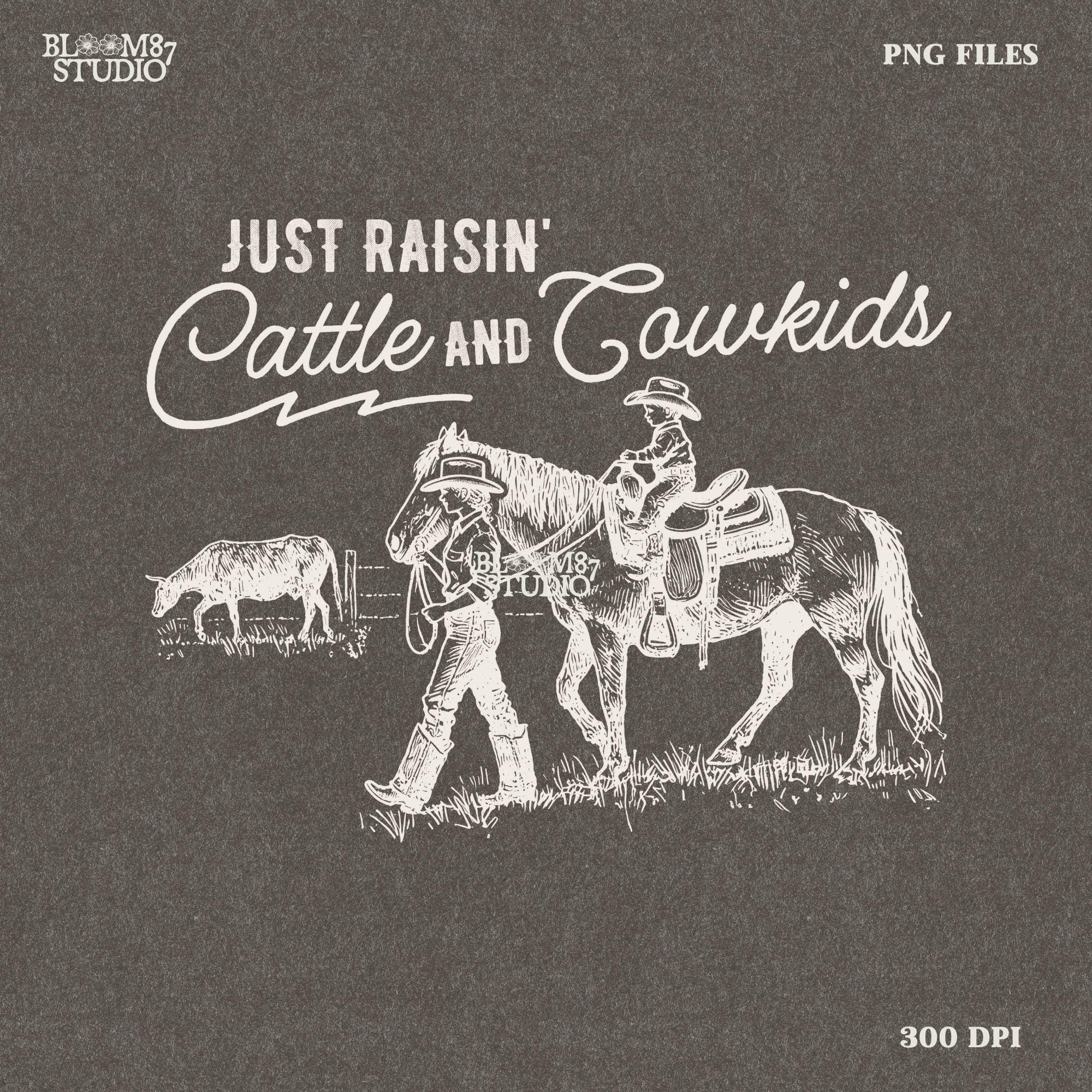 Cowboy kids PNG, raising cowkids country life, rustic cowboy children print, western homestead PNG, cowboy parenting sublimation, cowboy family ranch design, rodeo kids horseback riding PNG, rancher family lifestyle artwork, country western rodeo cowboy PNG, rustic ranch cowboy kids print, horseback riding children PNG, cowboy heritage illustration, rustic western homestead artwork, cowboy and horse country PNG, farm and ranch cowboy life print, kids cowboy upbringing design, cowboy rodeo