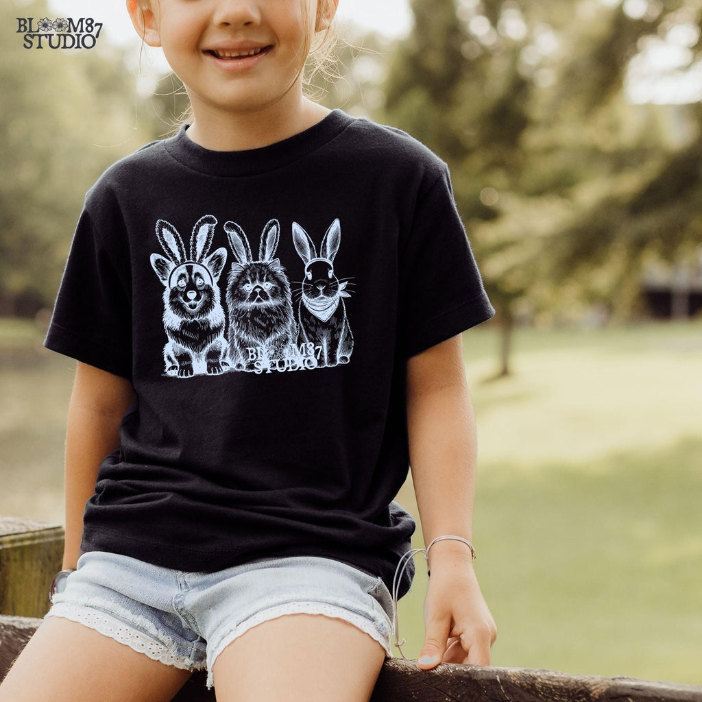 Bunny ears pet trio PNG, cat dog bunny Easter file, digital Easter animal group, springtime pet lovers art, cute pets with bunny ears, printable for crafts and shirts