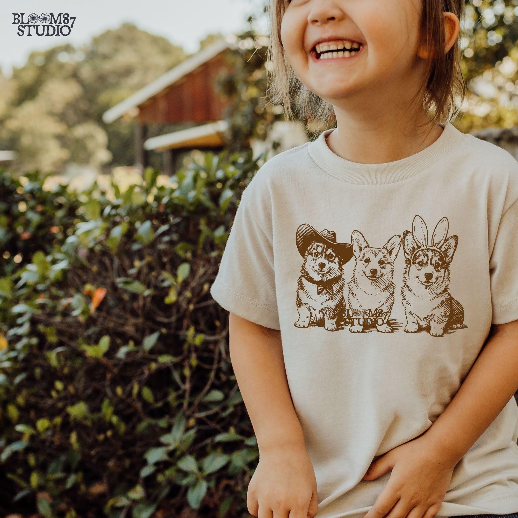 Dog lovers trio PNG, cute dog design, spring cowboy bunny ears dogs, corgi clip free graphic, trio PNG for sublimation, Easter themed dog art, transparent dog art download, adorable corgi group