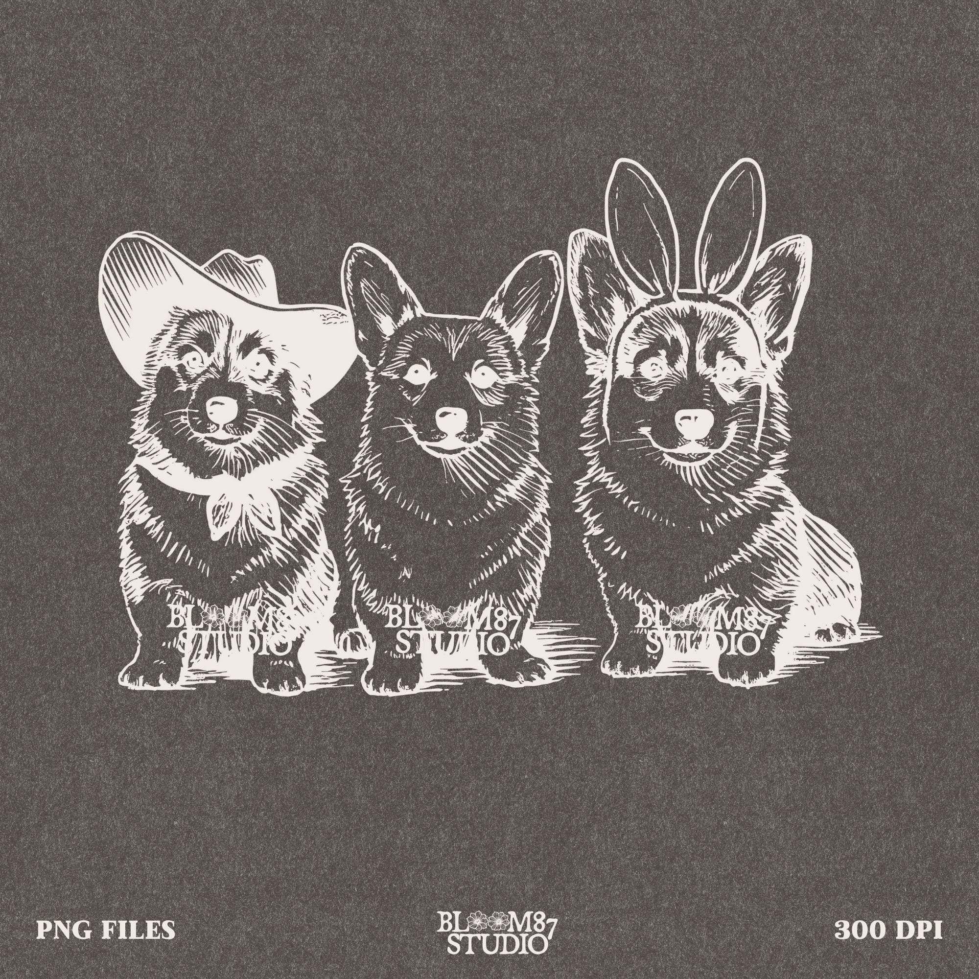 Corgi bunny ears, digital dog PNG, Easter trio pet design, sublimation file corgi, springtime dog art, cowboy dog art print, dog lovers PNG file, cute dog ears download, printable pet trio