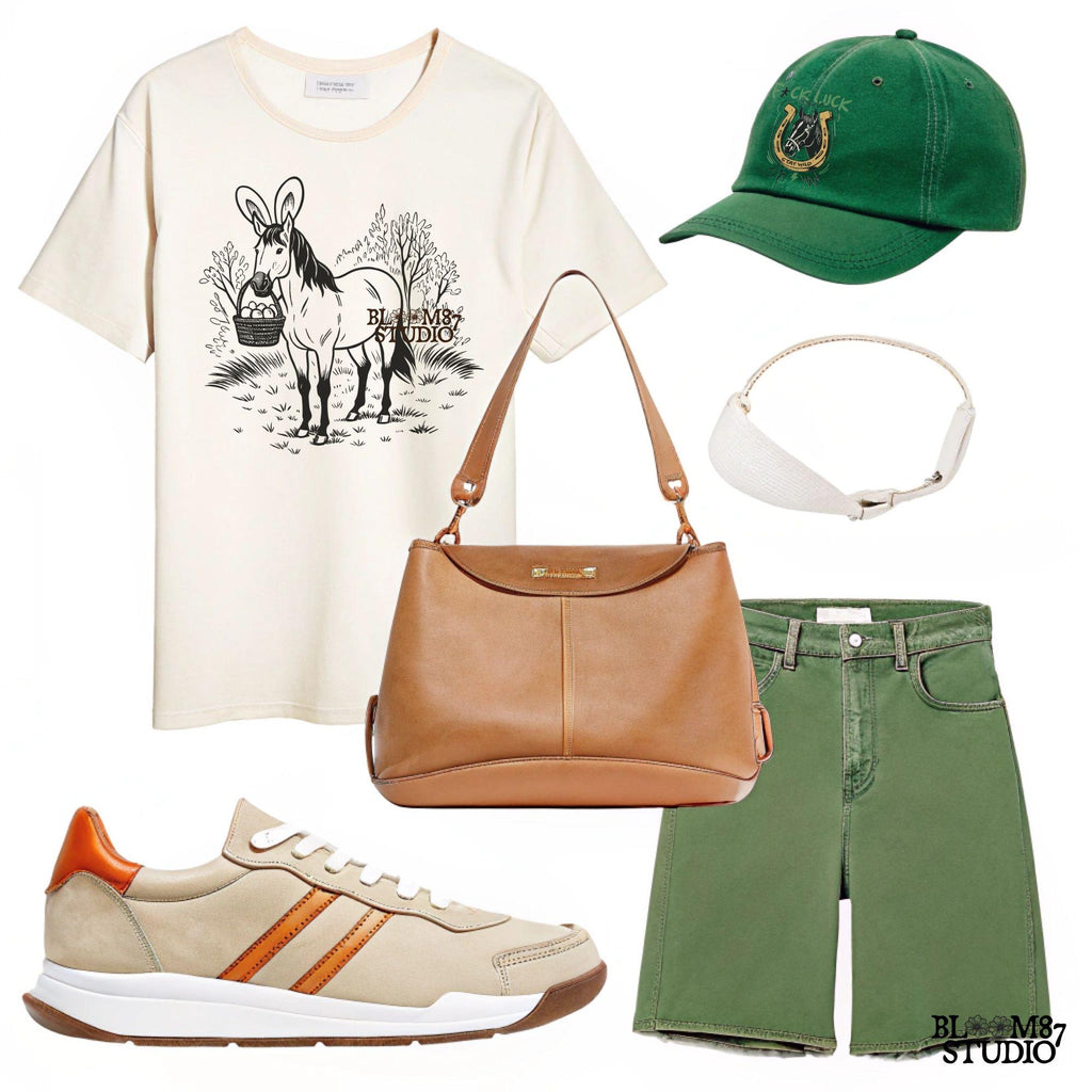 Horse in a field with a basket of eggs, festive Easter countryside sketch, digital farmhouse decor, spring holiday printable.